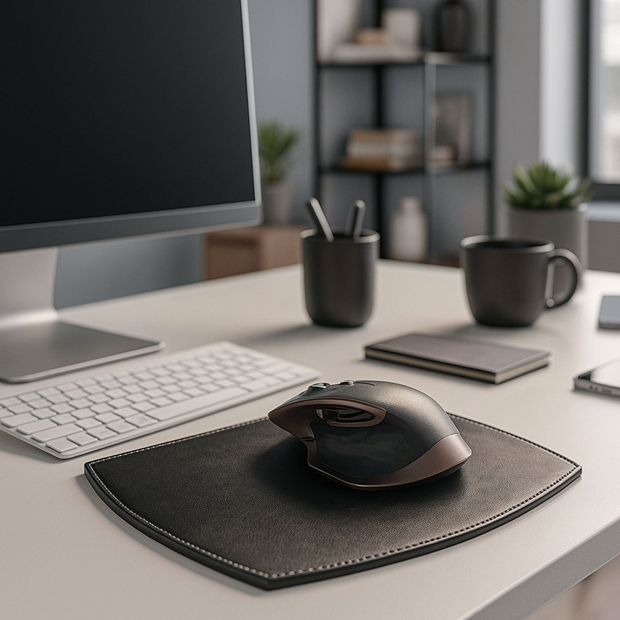 Rustic Black Leather Mouse Pad