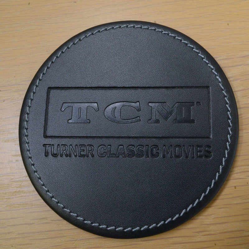 Rustic (Onyx) Black Leather 4 Round Coaster Set w/ Holder