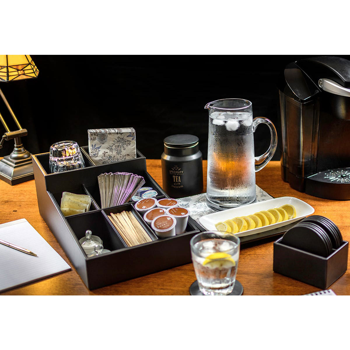 Black Leatherette Coffee Condiment Organizer