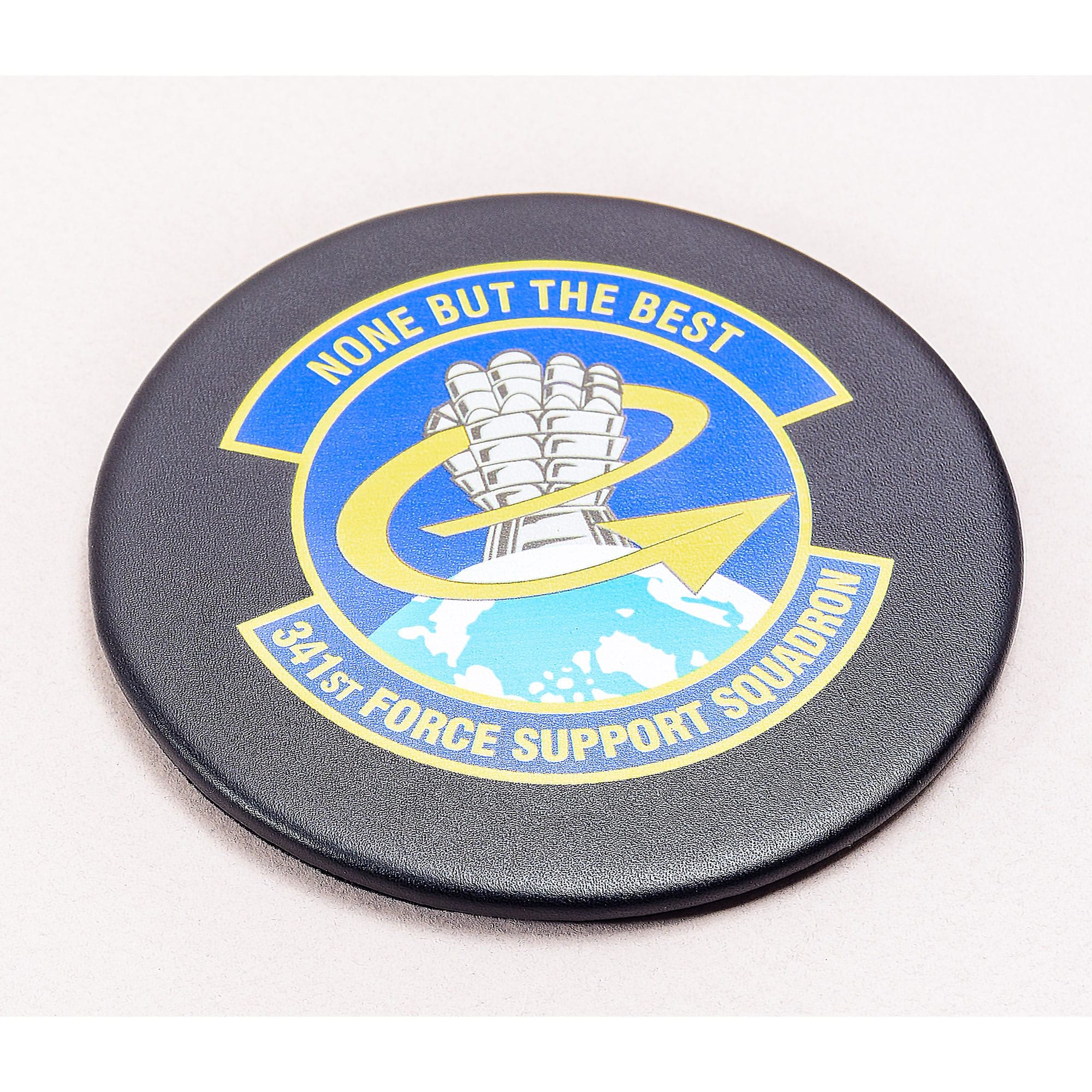 Black Leatherette Round Coaster w/ Thin Metal Core