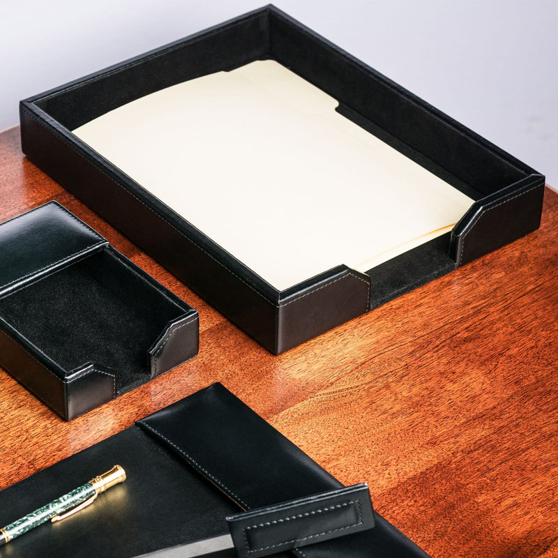 Black Bonded Leather Letter Tray