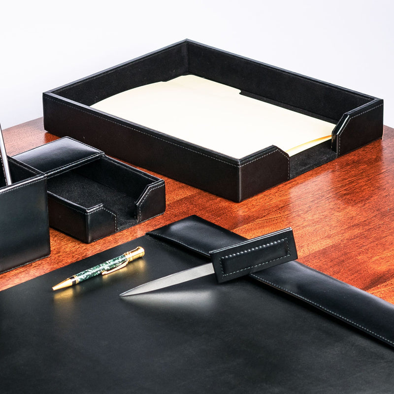 Black Bonded Leather Letter Tray