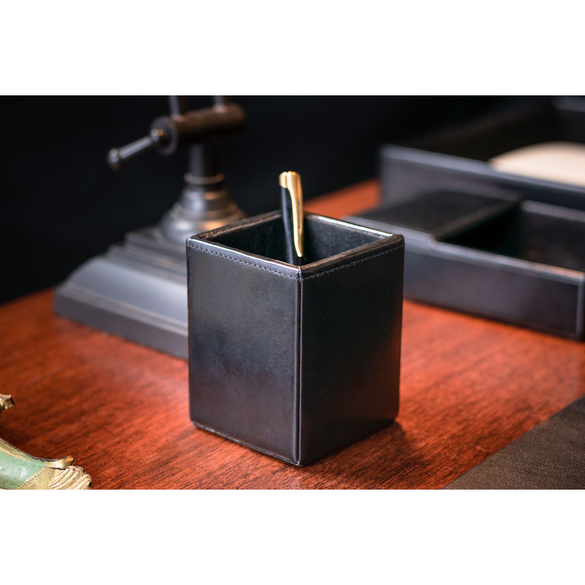 Black Bonded Leather Pencil Cup