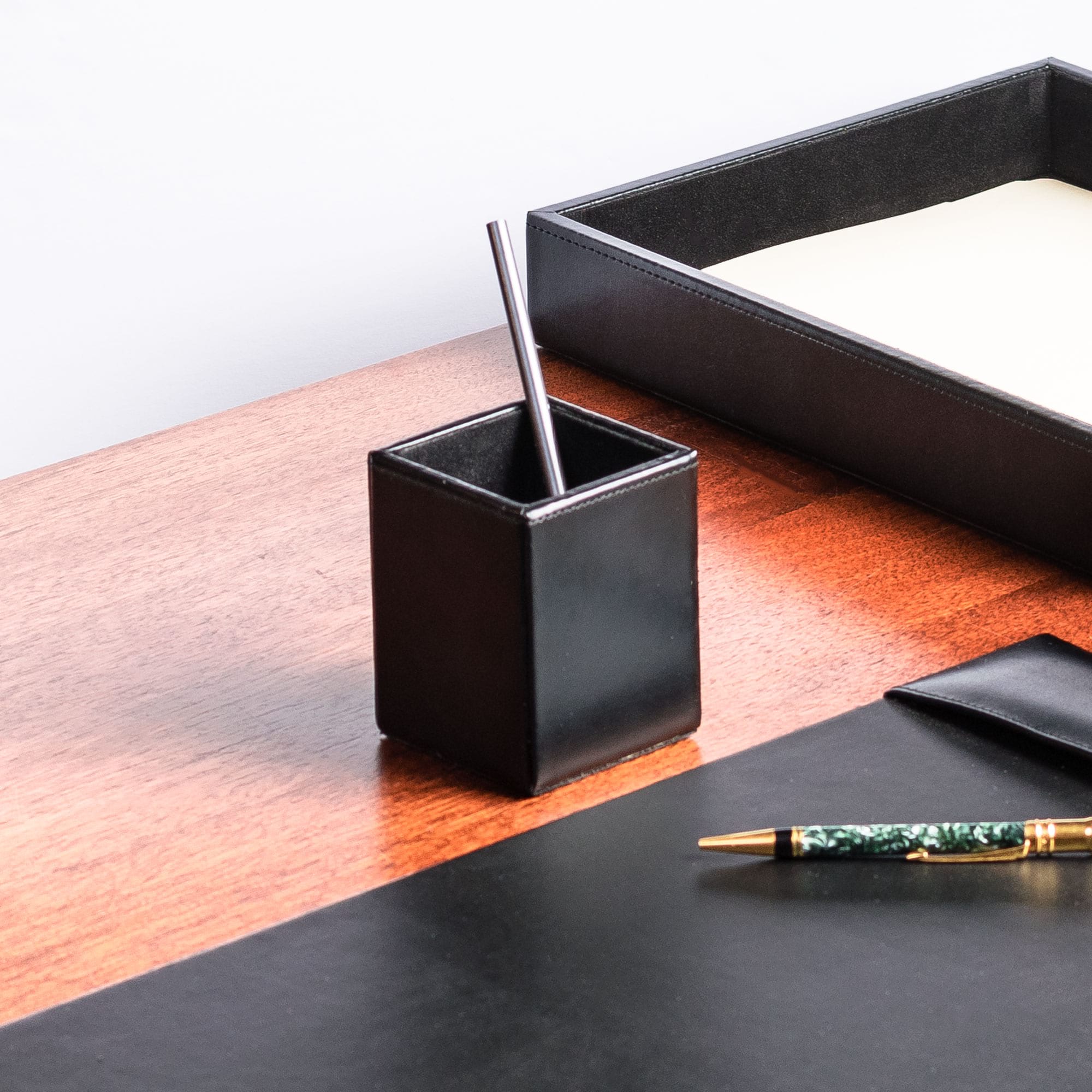 Black Bonded Leather Pencil Cup