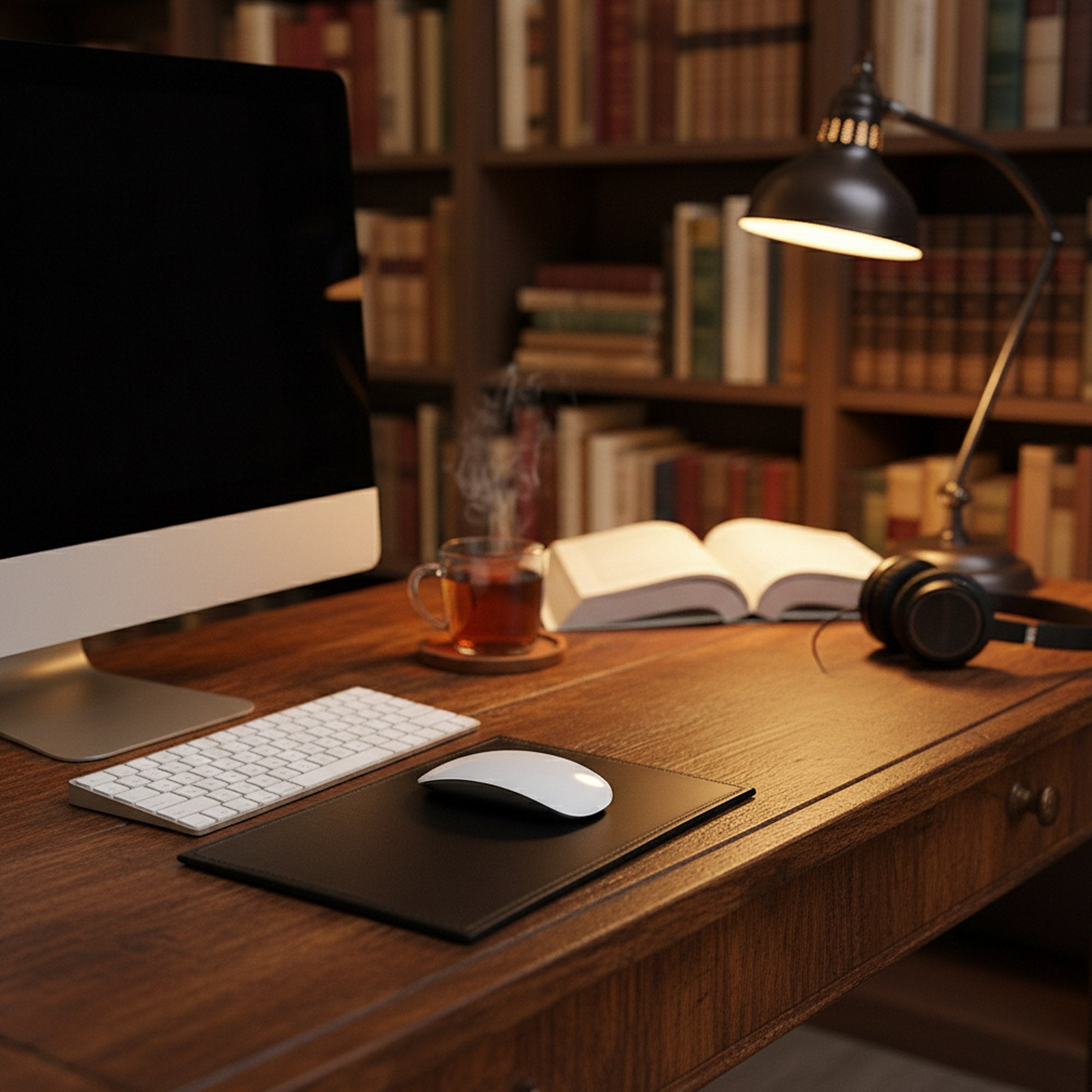 Black Bonded Rectangular Leather Mouse Pad