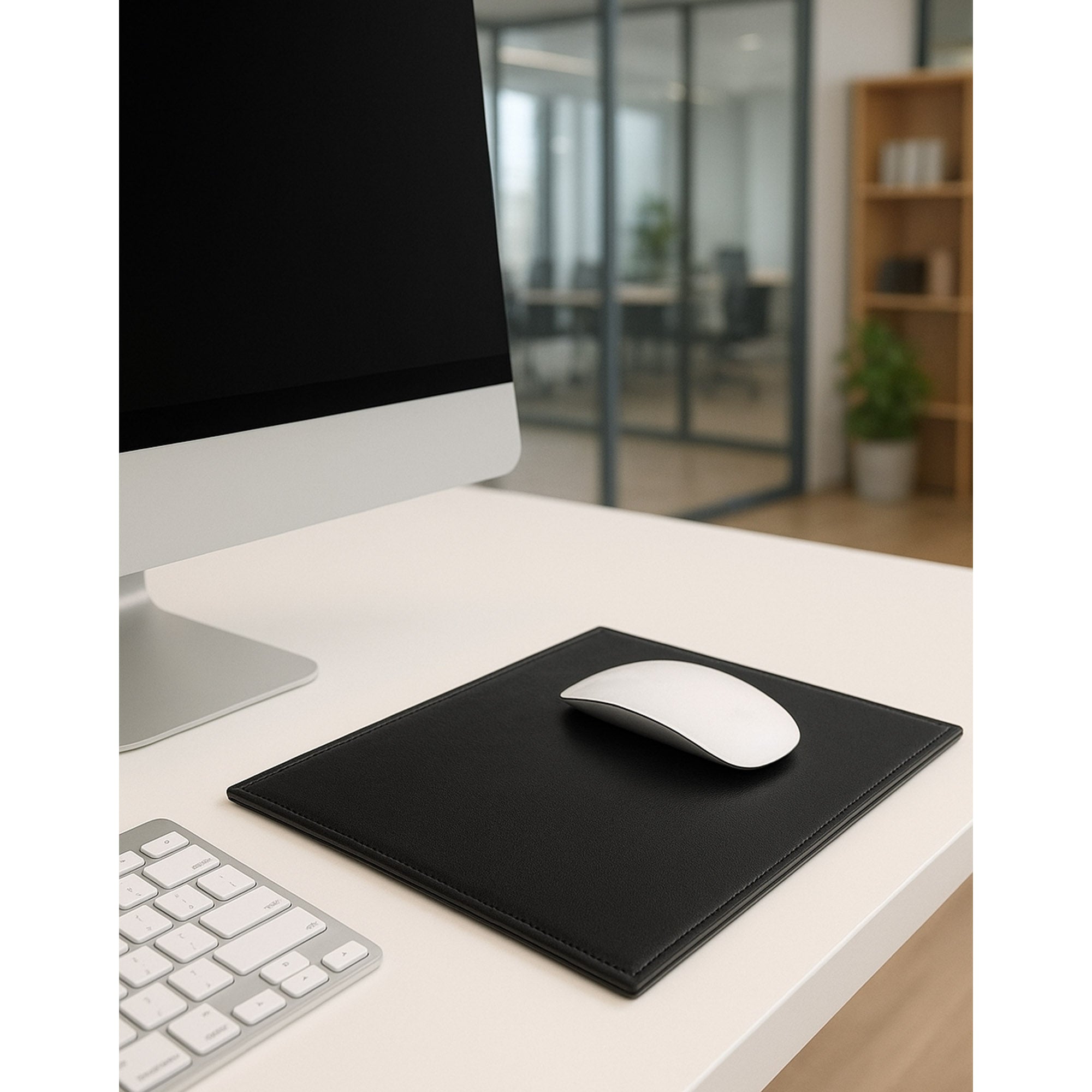 Black Bonded Rectangular Leather Mouse Pad