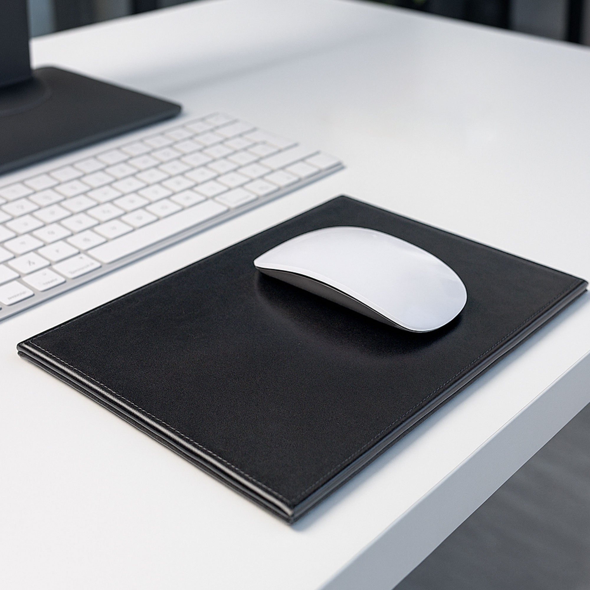 Black Bonded Rectangular Leather Mouse Pad