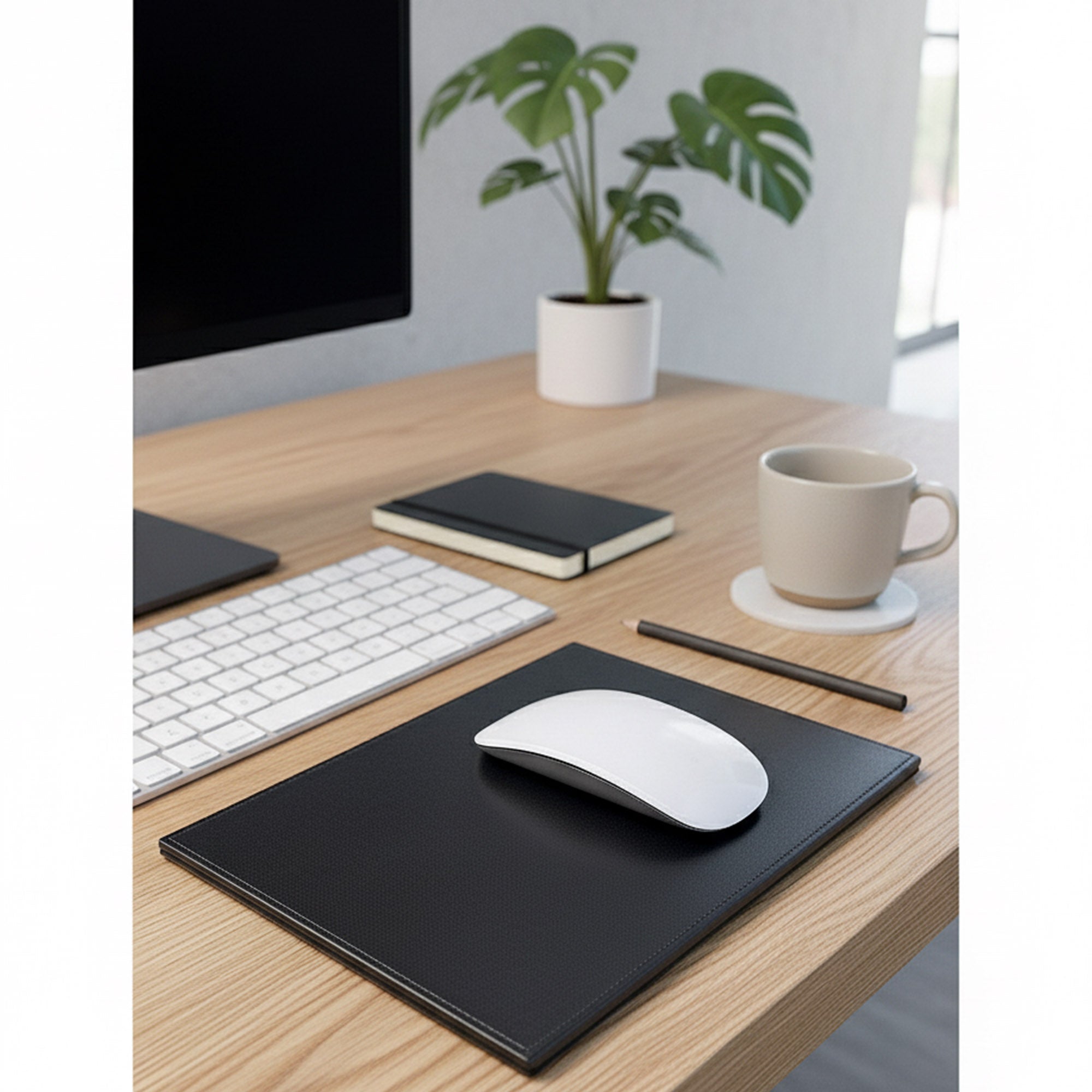 Black Bonded Rectangular Leather Mouse Pad