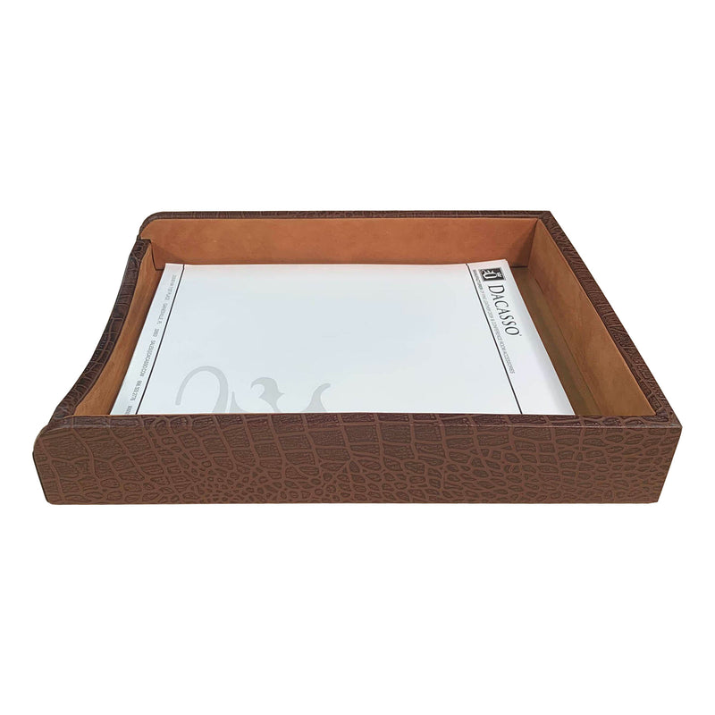 Brown Crocodile Embossed Leather Letter Tray