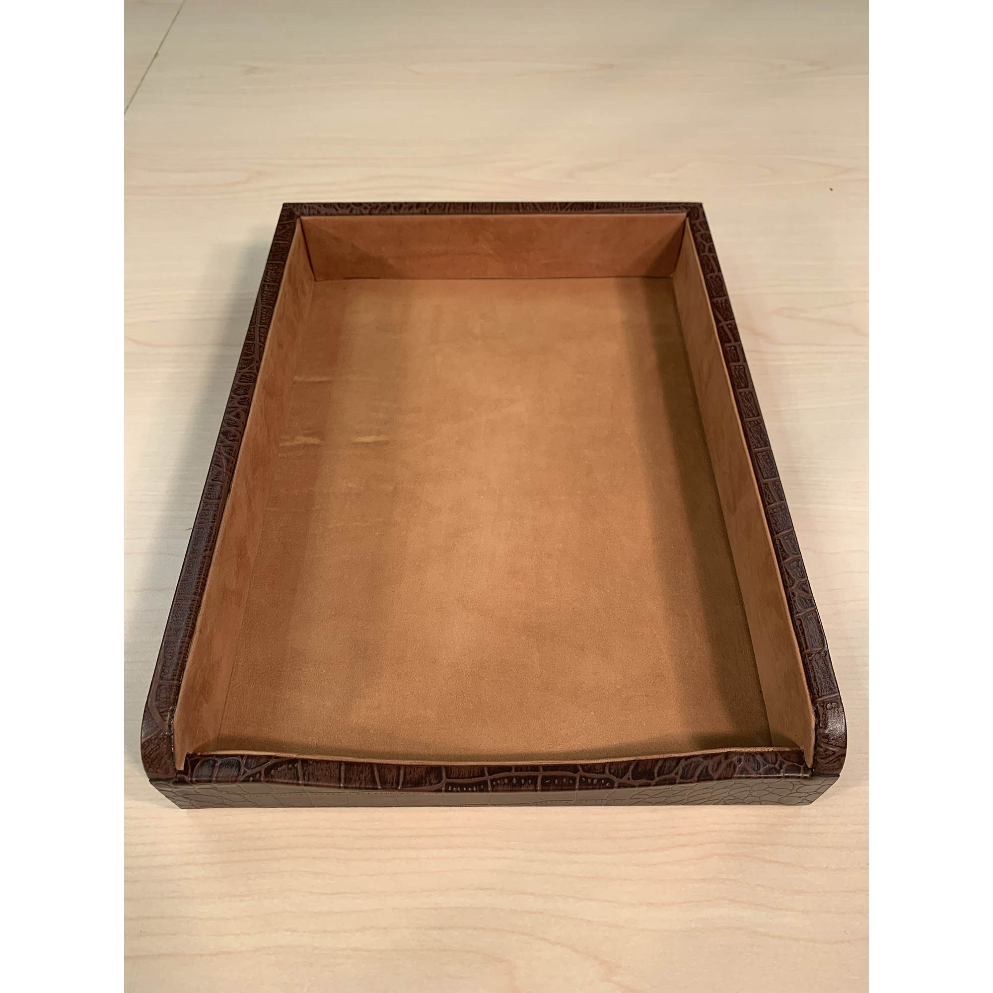 Brown Crocodile Embossed Leather Letter Tray