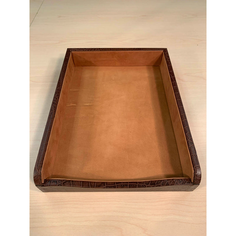 Brown Crocodile Embossed Leather Letter Tray