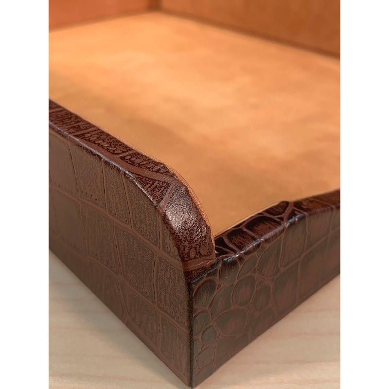 Brown Crocodile Embossed Leather Letter Tray