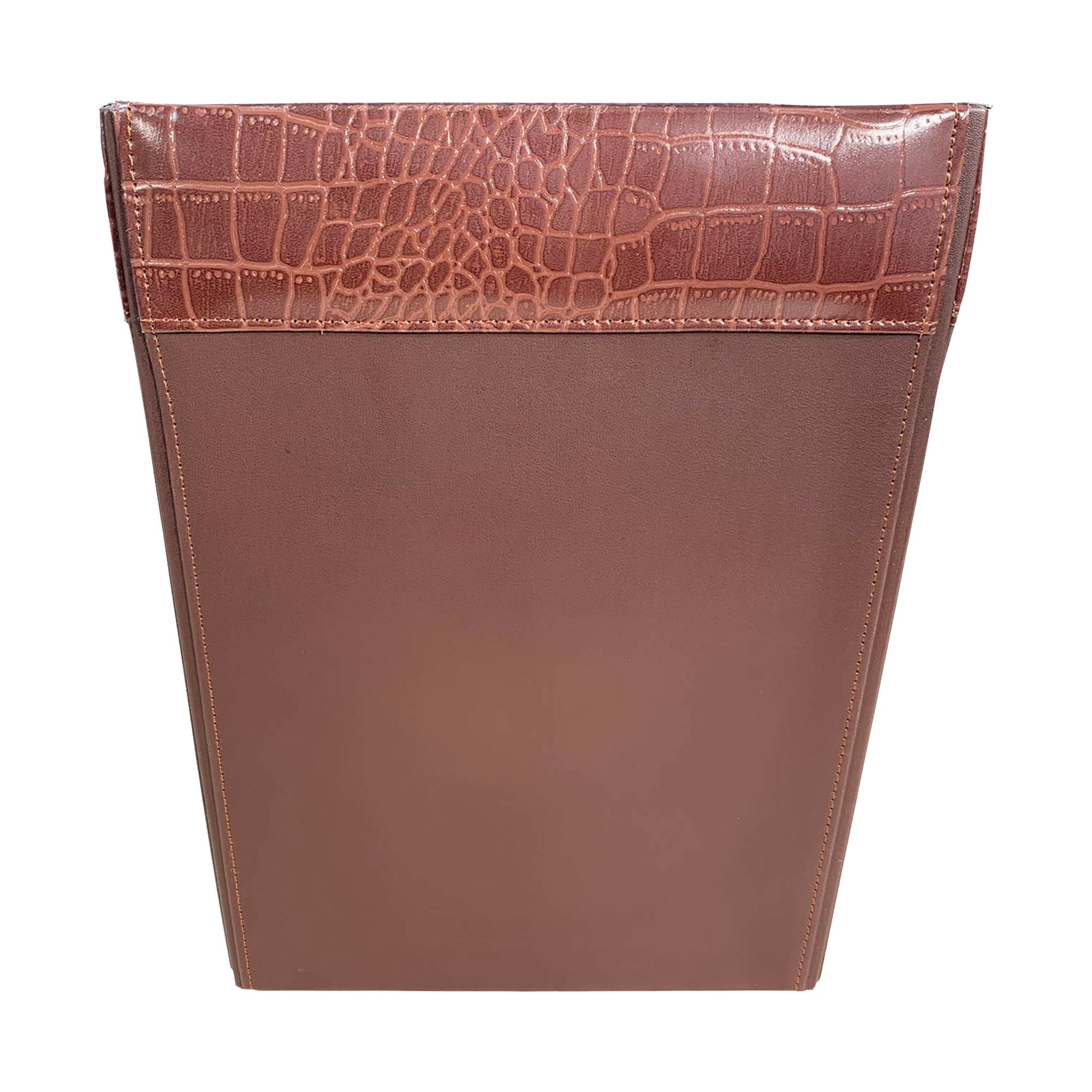 Brown Crocodile Embossed Leather Waste Basket, 14 Qt