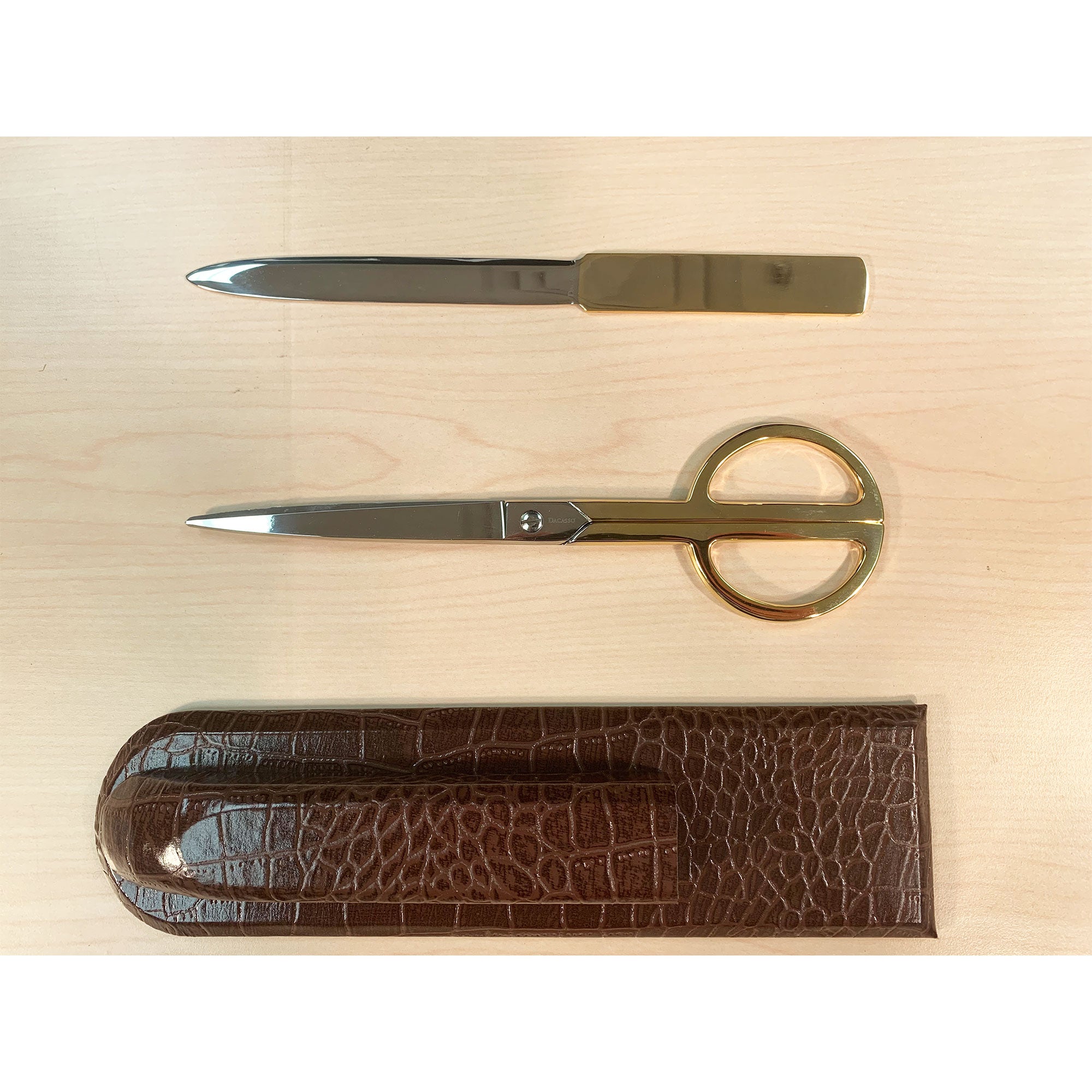 Brown Crocodile Embossed Leather Library Set