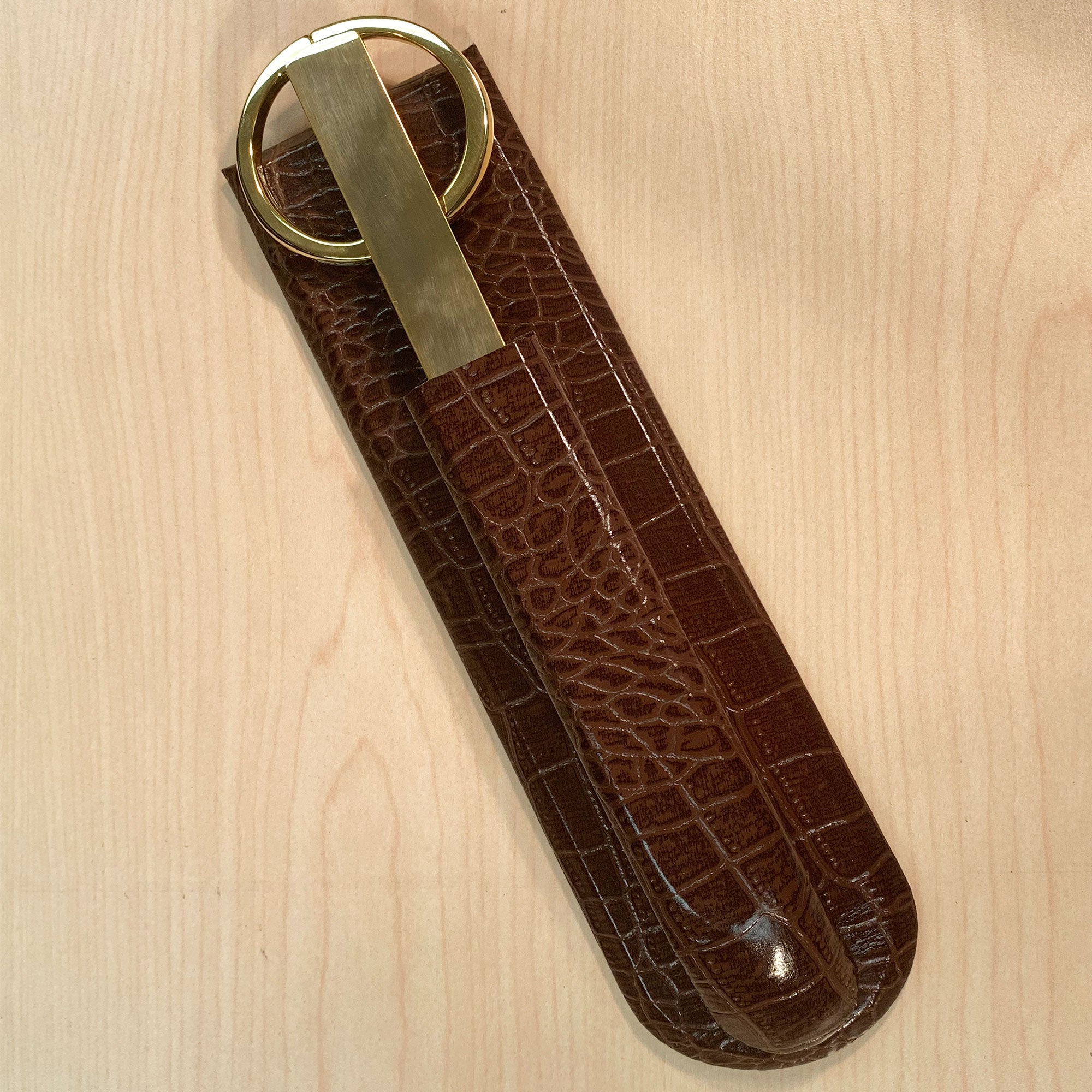 Brown Crocodile Embossed Leather Library Set