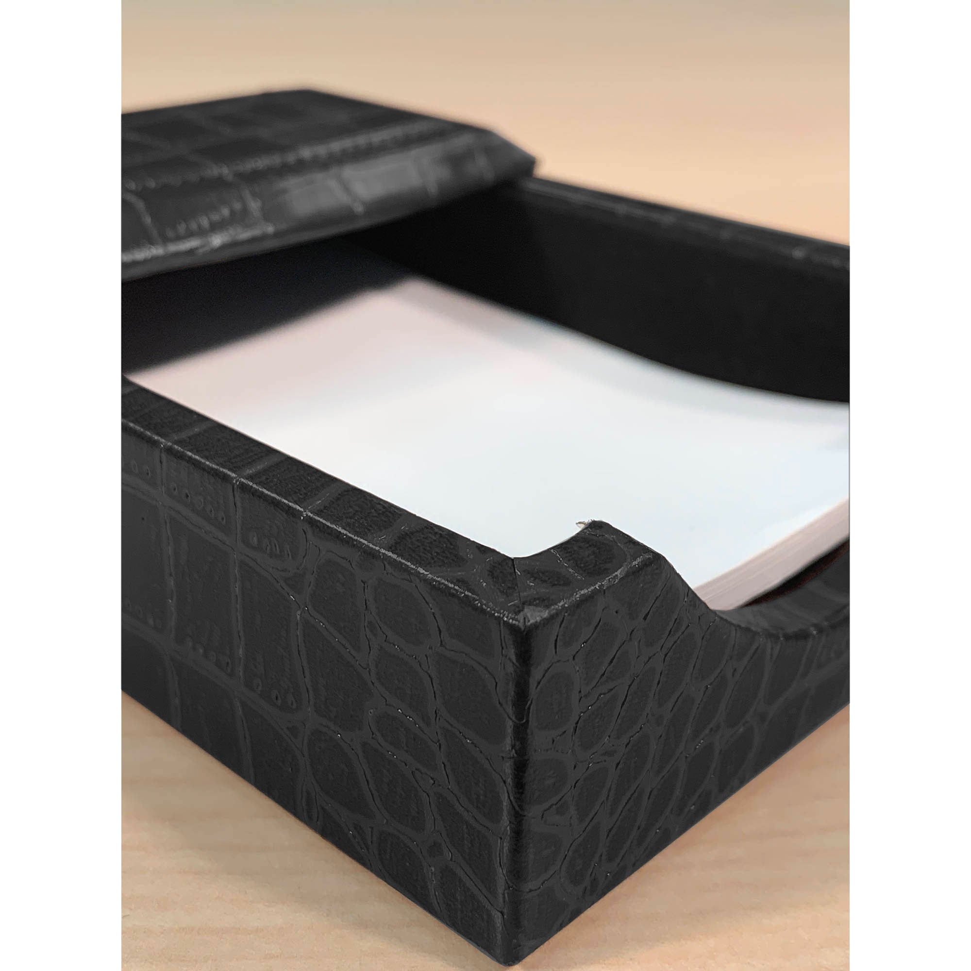 Black Crocodile Embossed Leather 4" x 6" Memo Holder