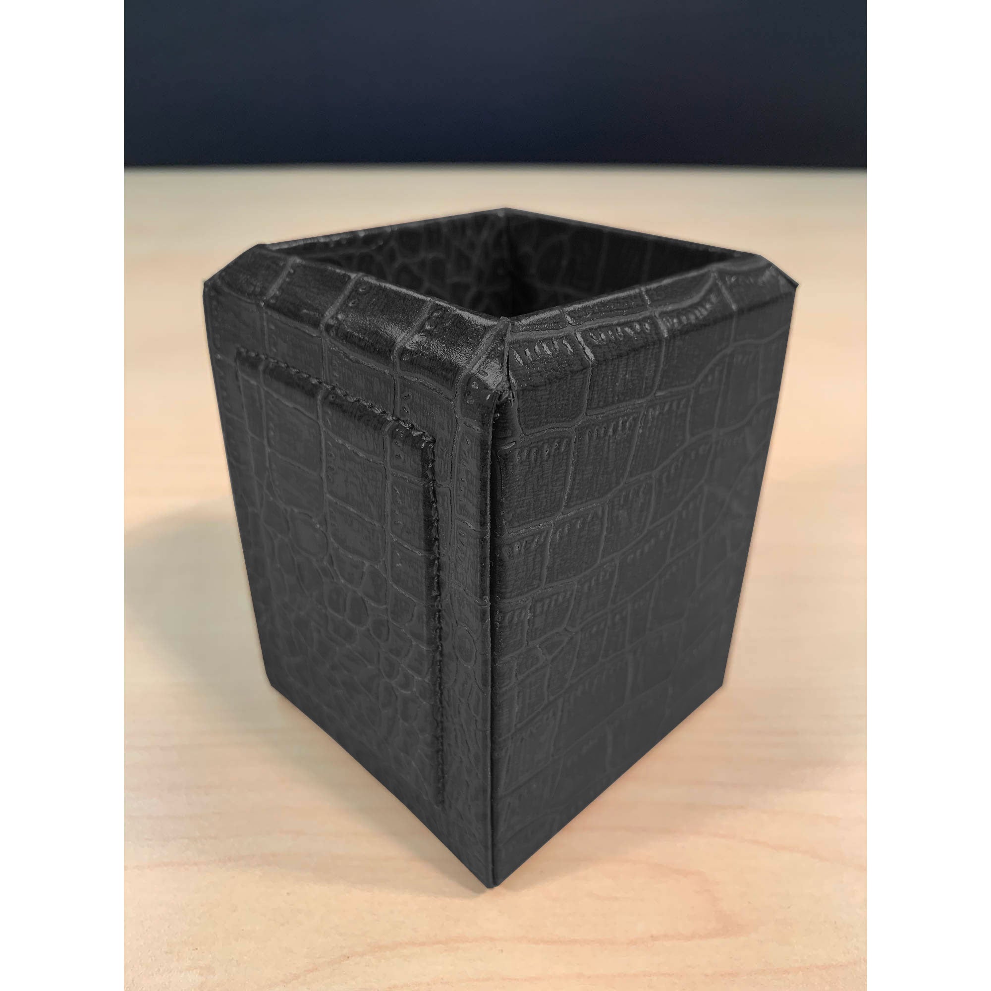 Black Crocodile Embossed Leather Pencil Cup