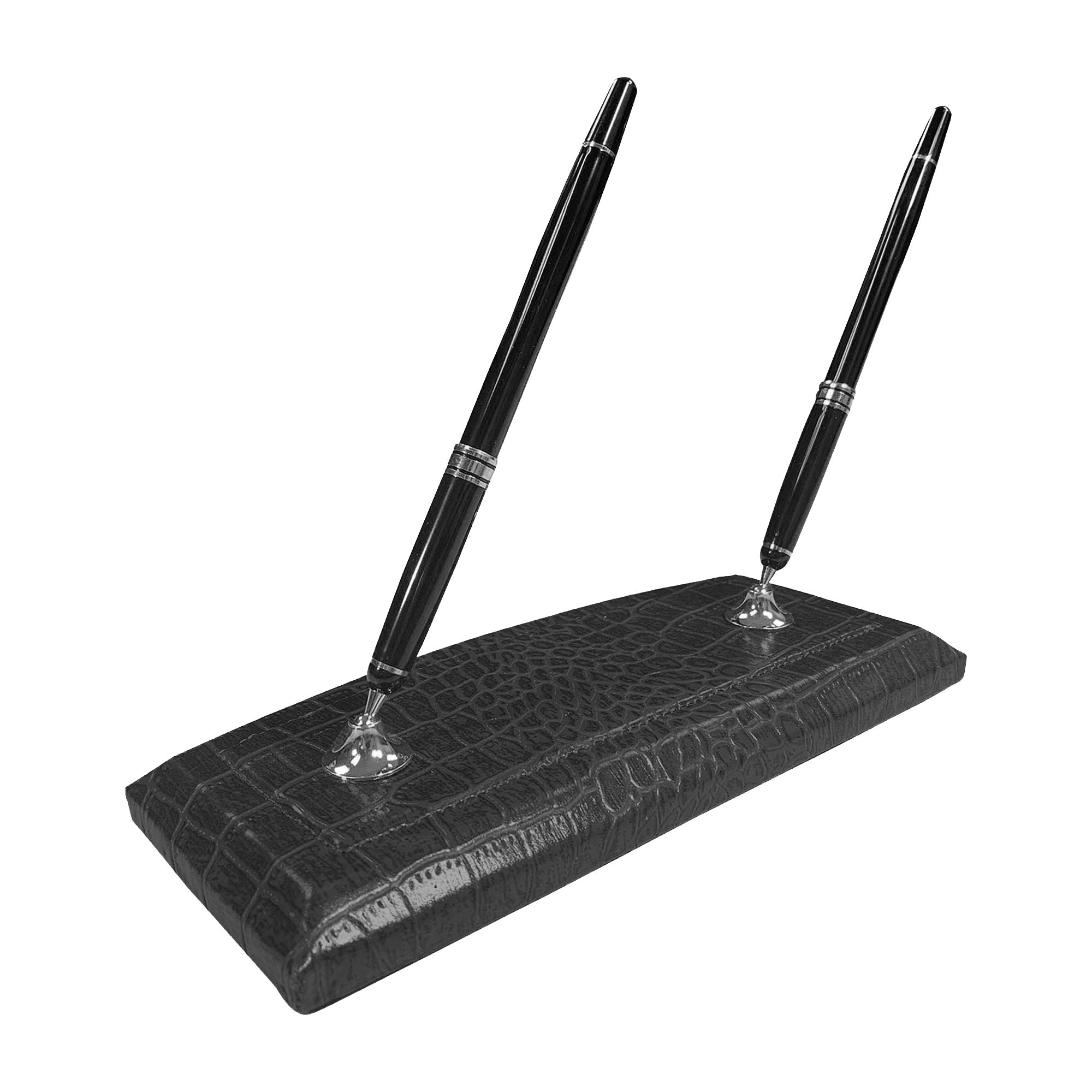 Black Crocodile Embossed Leather Pen Stand