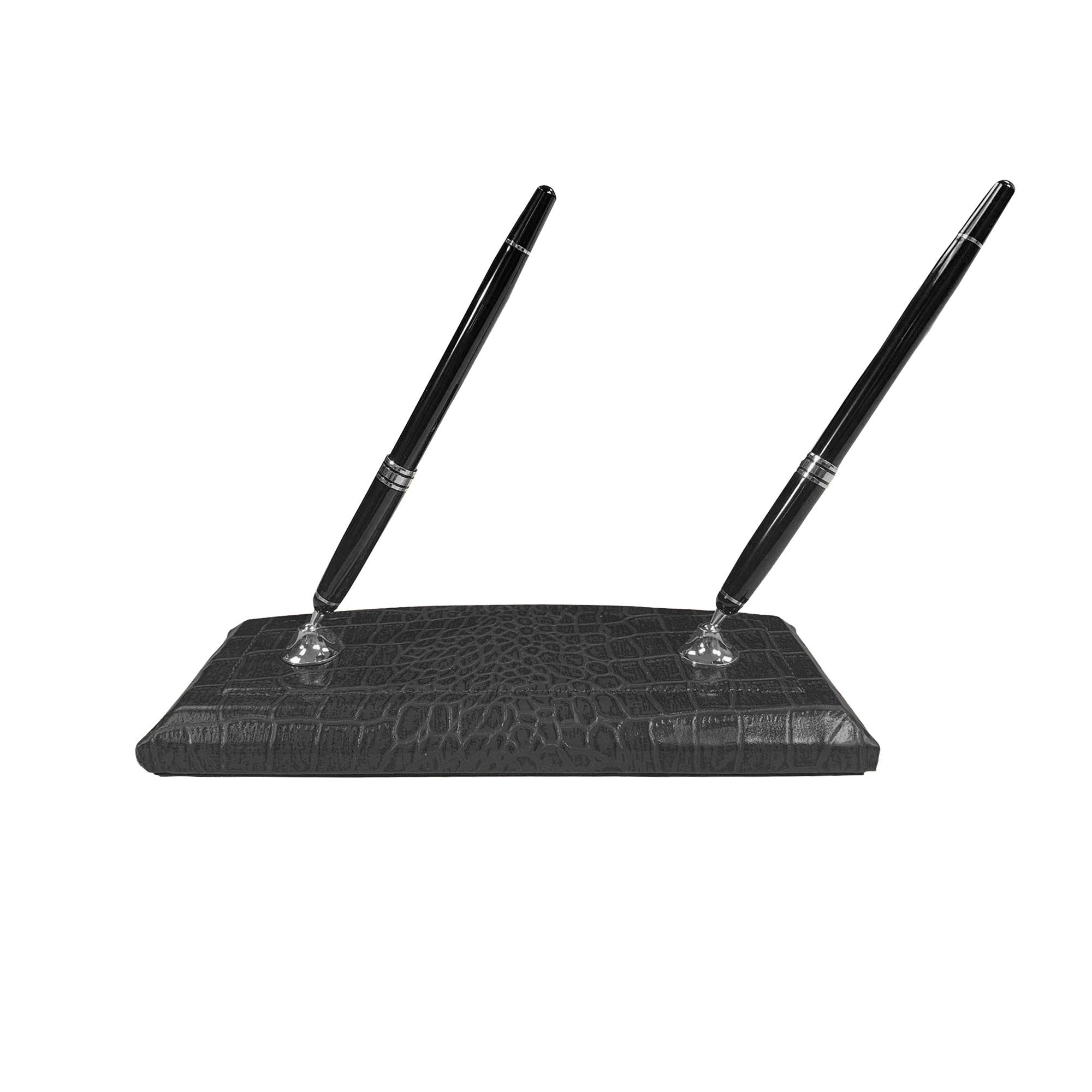 Black Crocodile Embossed Leather Pen Stand