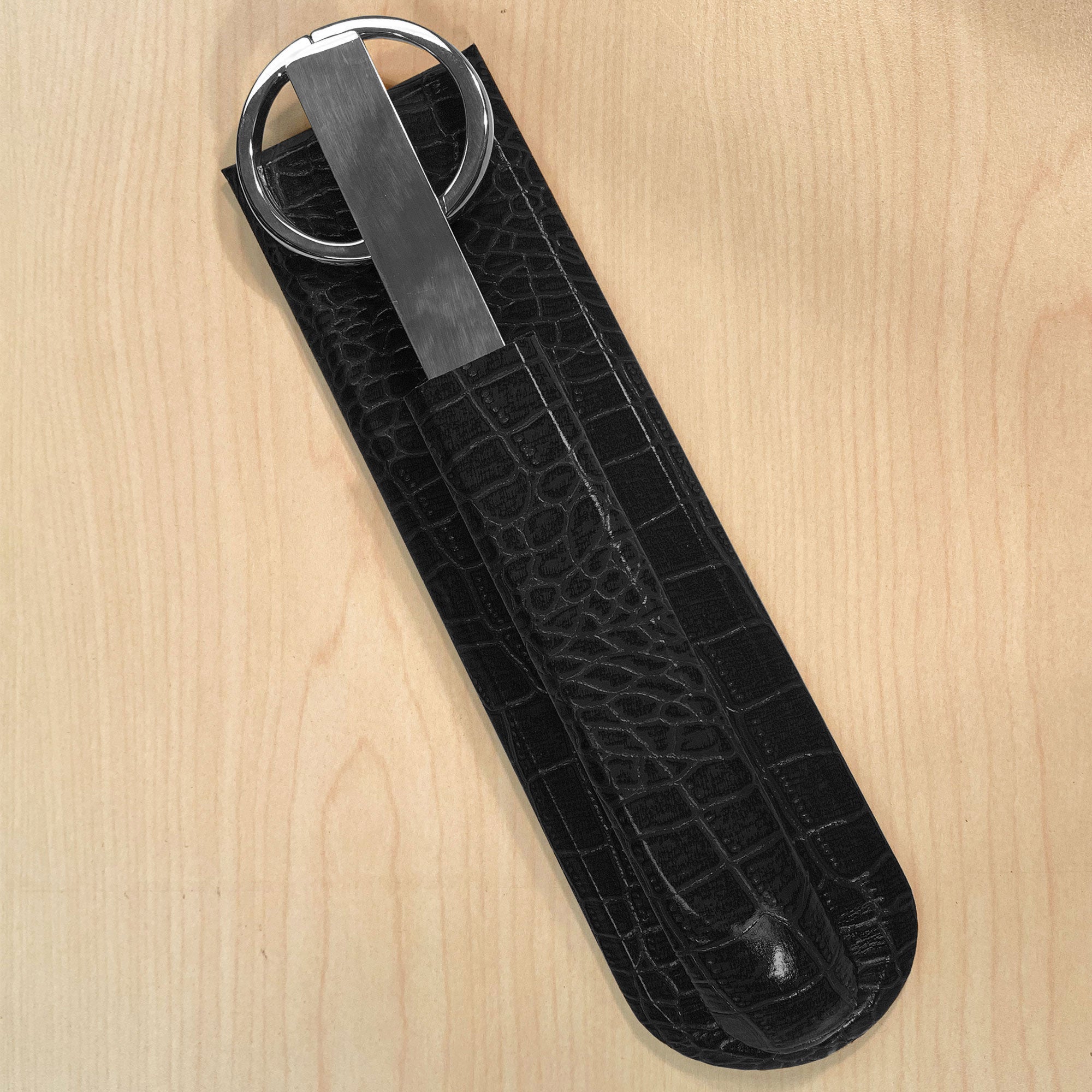 Black Crocodile Embossed Leather Library Set
