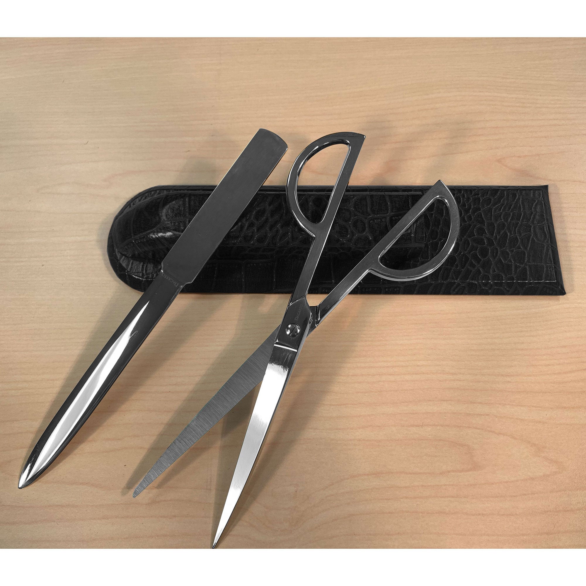 Black Crocodile Embossed Leather Library Set