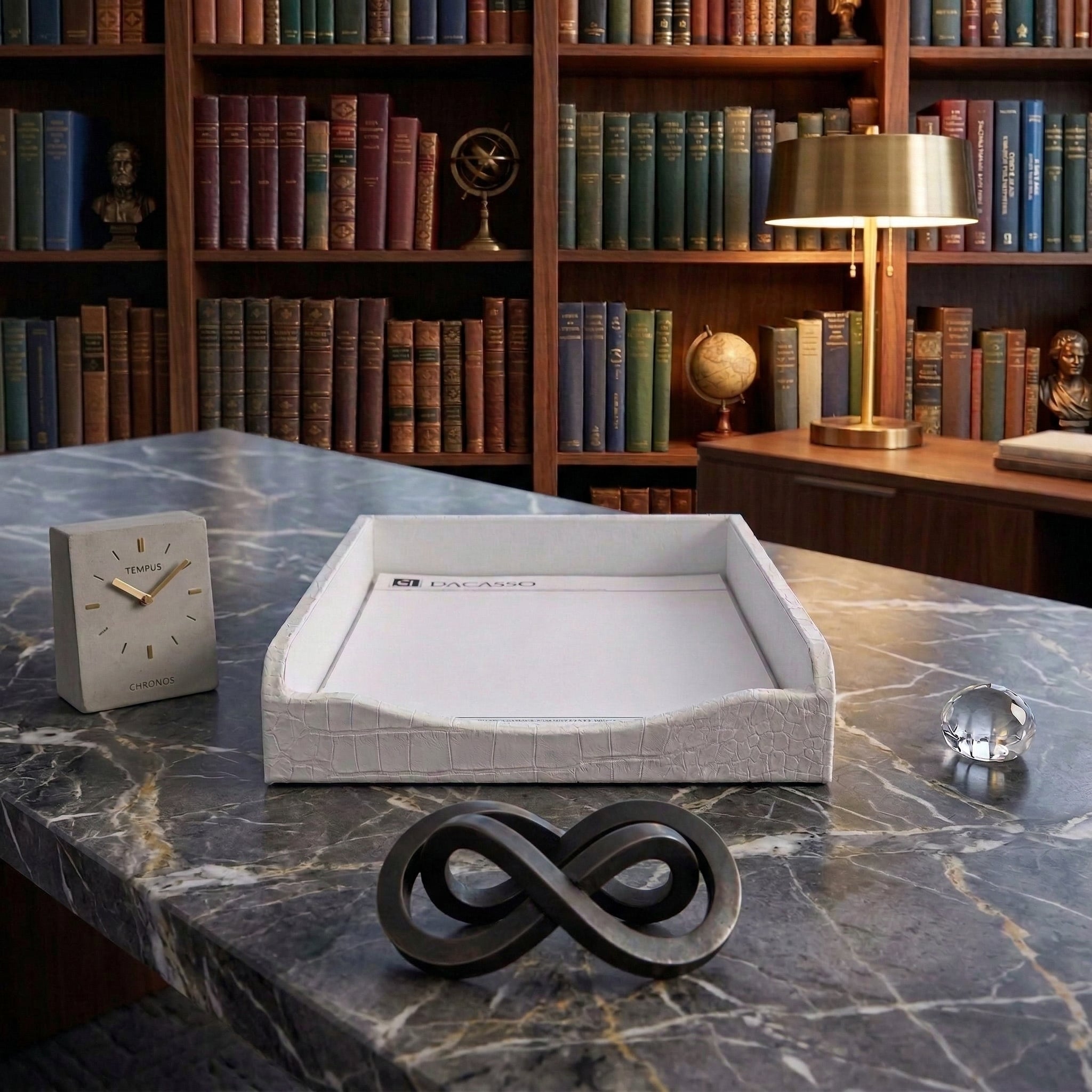 White Crocodile Embossed Leather Letter Tray
