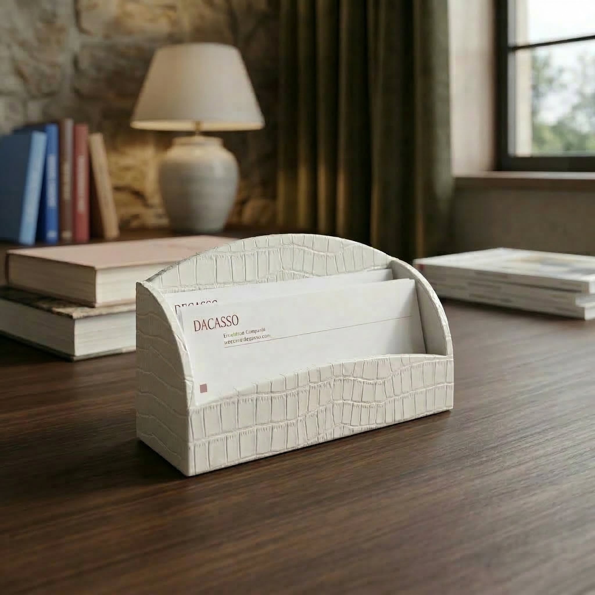 White Crocodile Embossed Leather Letter Holder