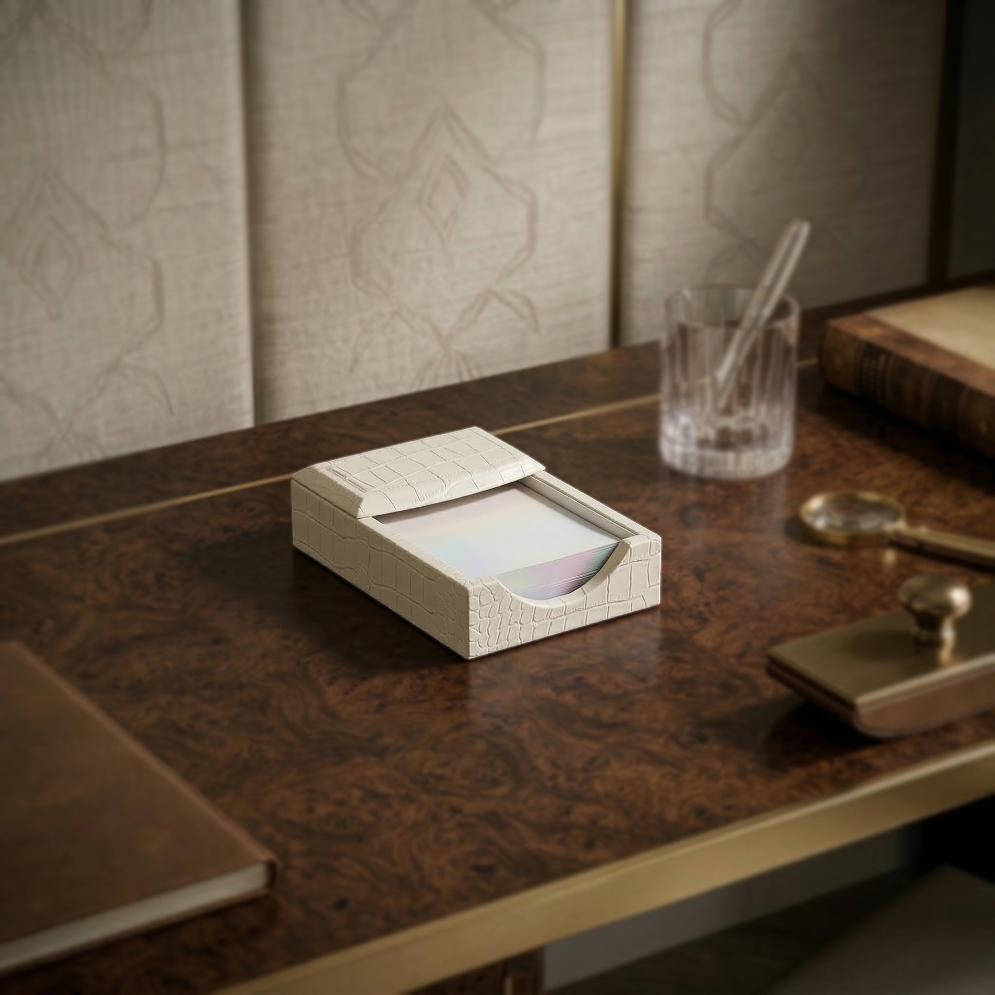 White Crocodile Embossed Leather Memo Holder