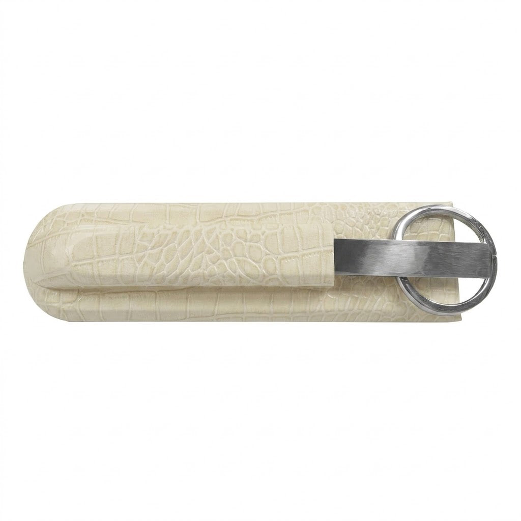 White Crocodile Embossed Leather Library Set, Silver Accent