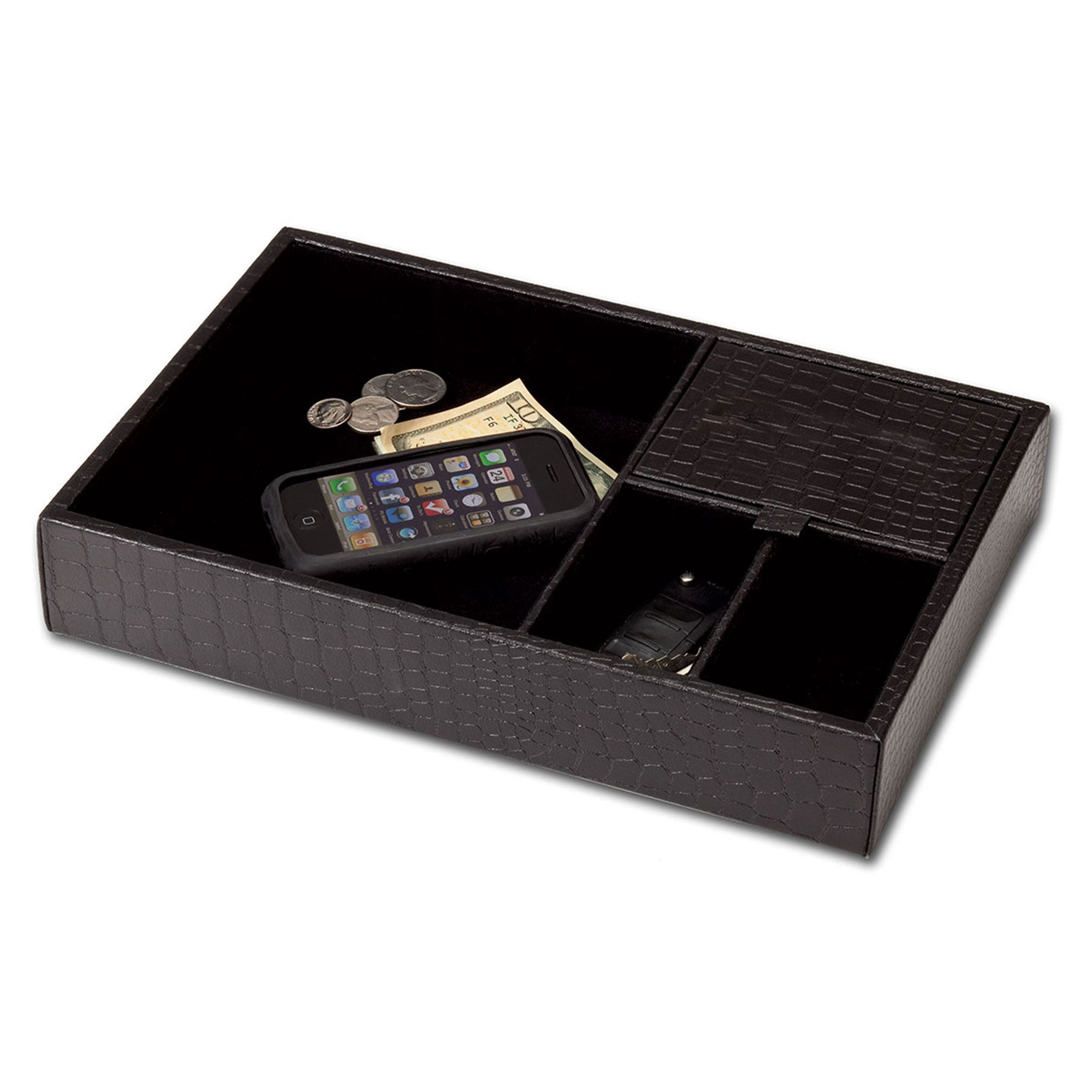Black Crocodile Embossed Leather Standard Valet Tray