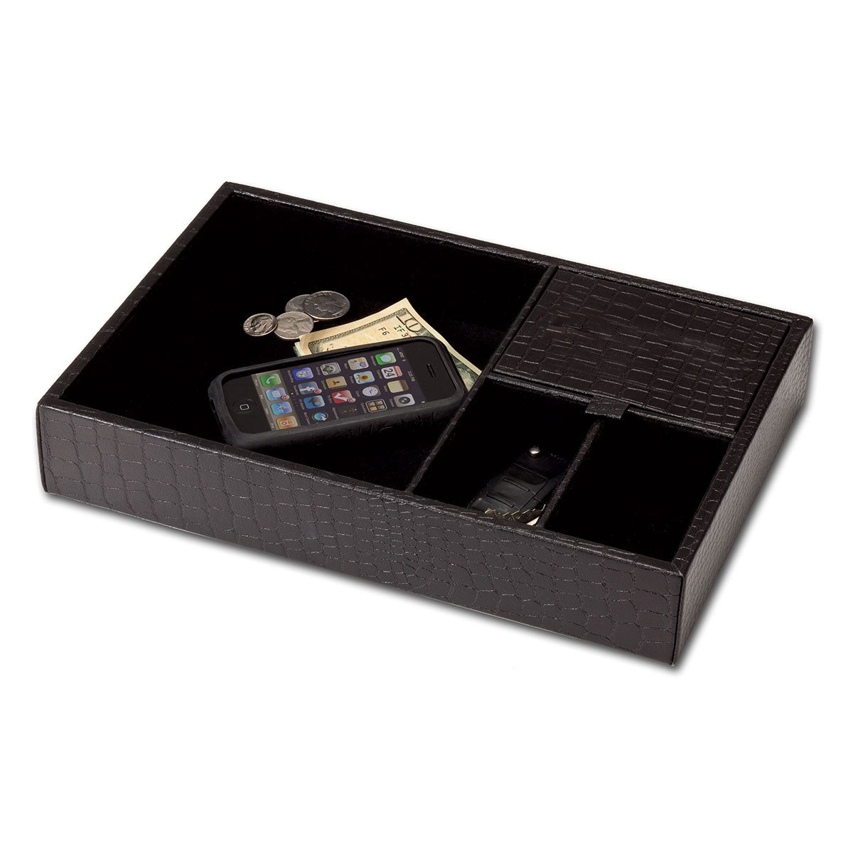 Black Crocodile Embossed Leather Standard Valet Tray
