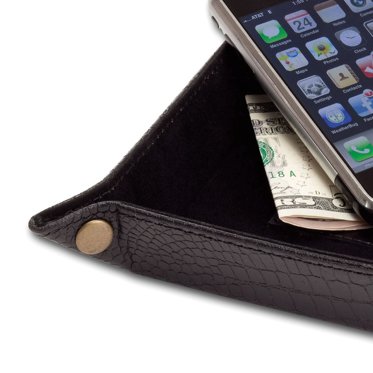 Black Crocodile Embossed Leather Travel Caddy