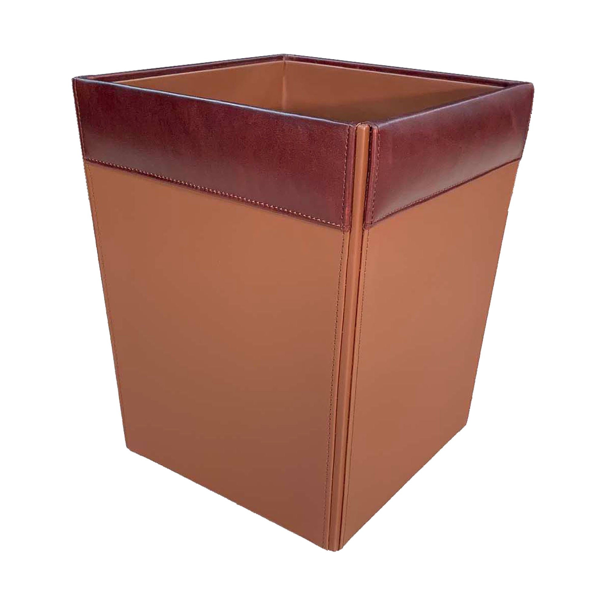 Mocha Leather Square Waste Basket, 14 Qt