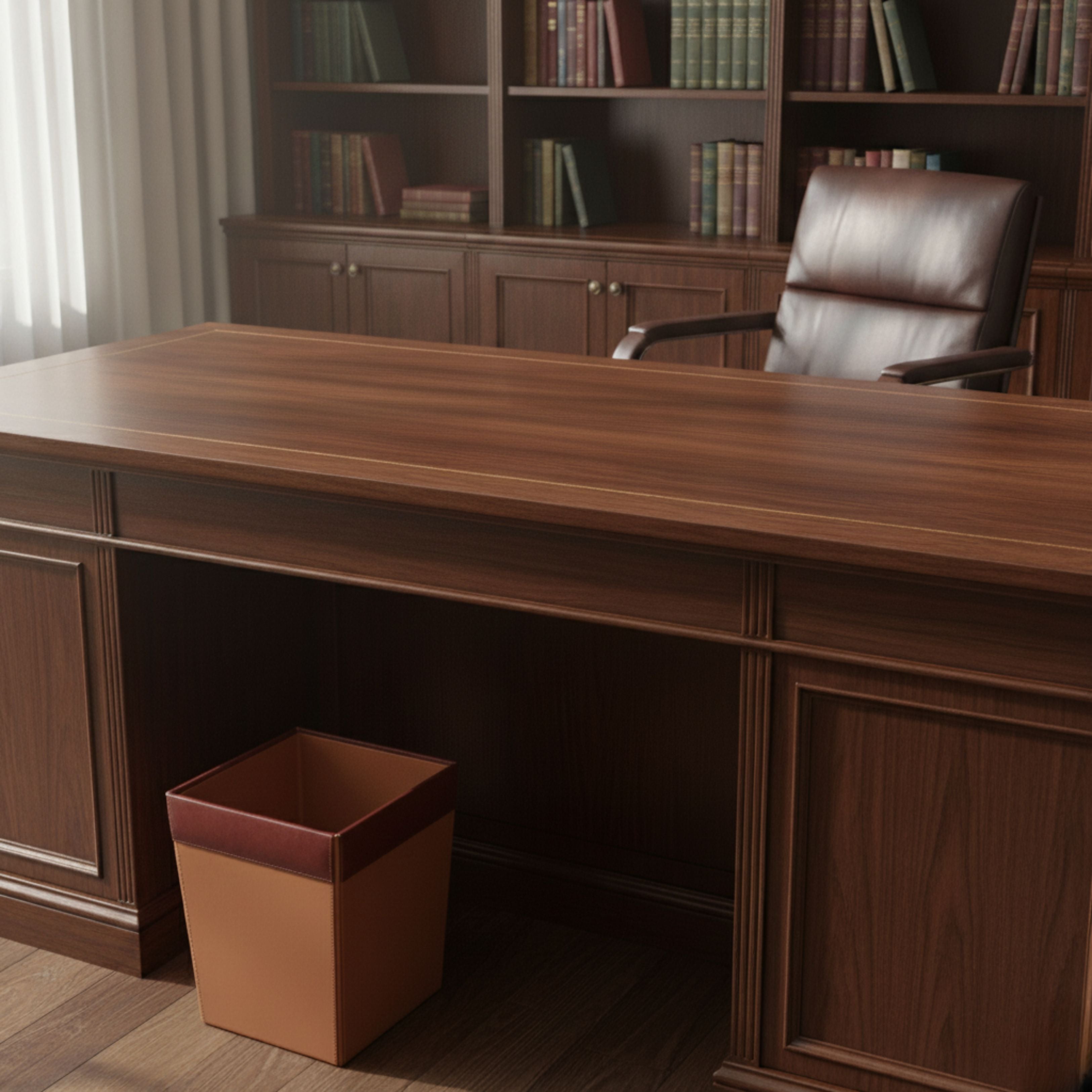 Mocha Leather Square Waste Basket, 14 Qt