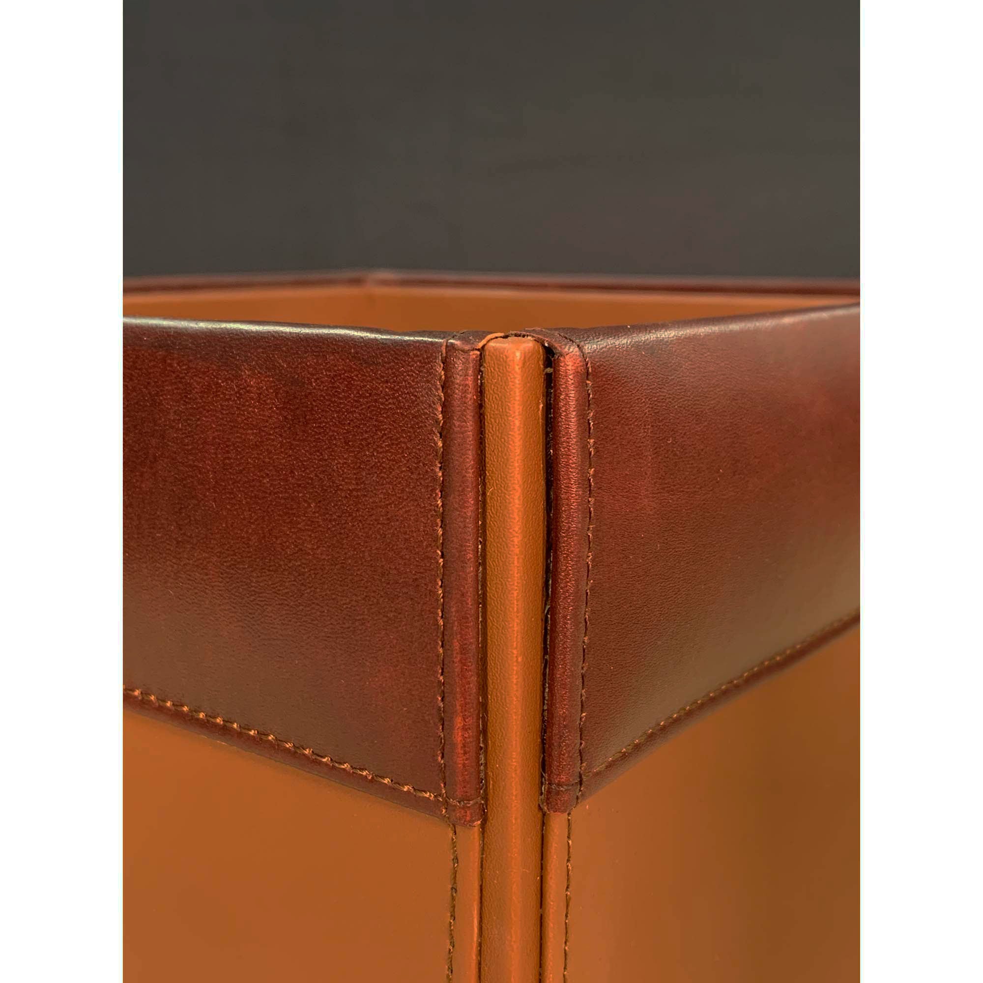 Mocha Leather Square Waste Basket, 14 Qt