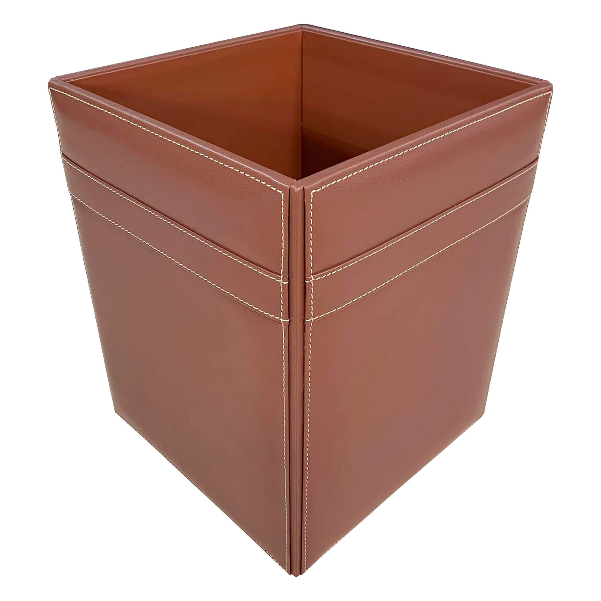 Rustic Brown Leather Square Waste Basket, 14 Qt