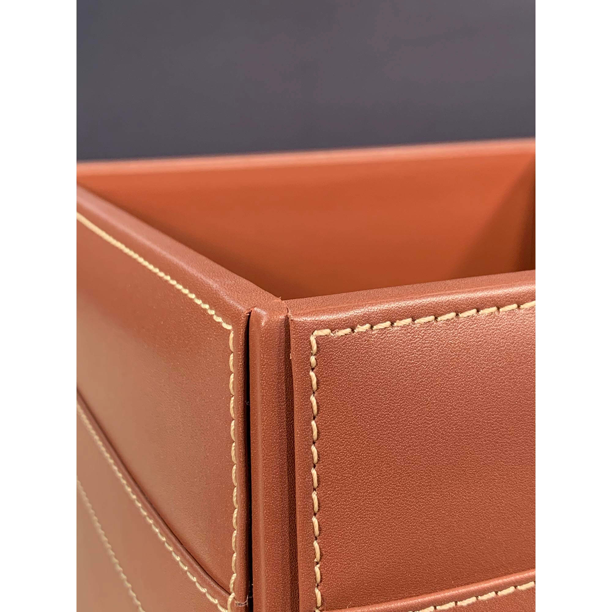 Rustic Brown Leather Square Waste Basket, 14 Qt