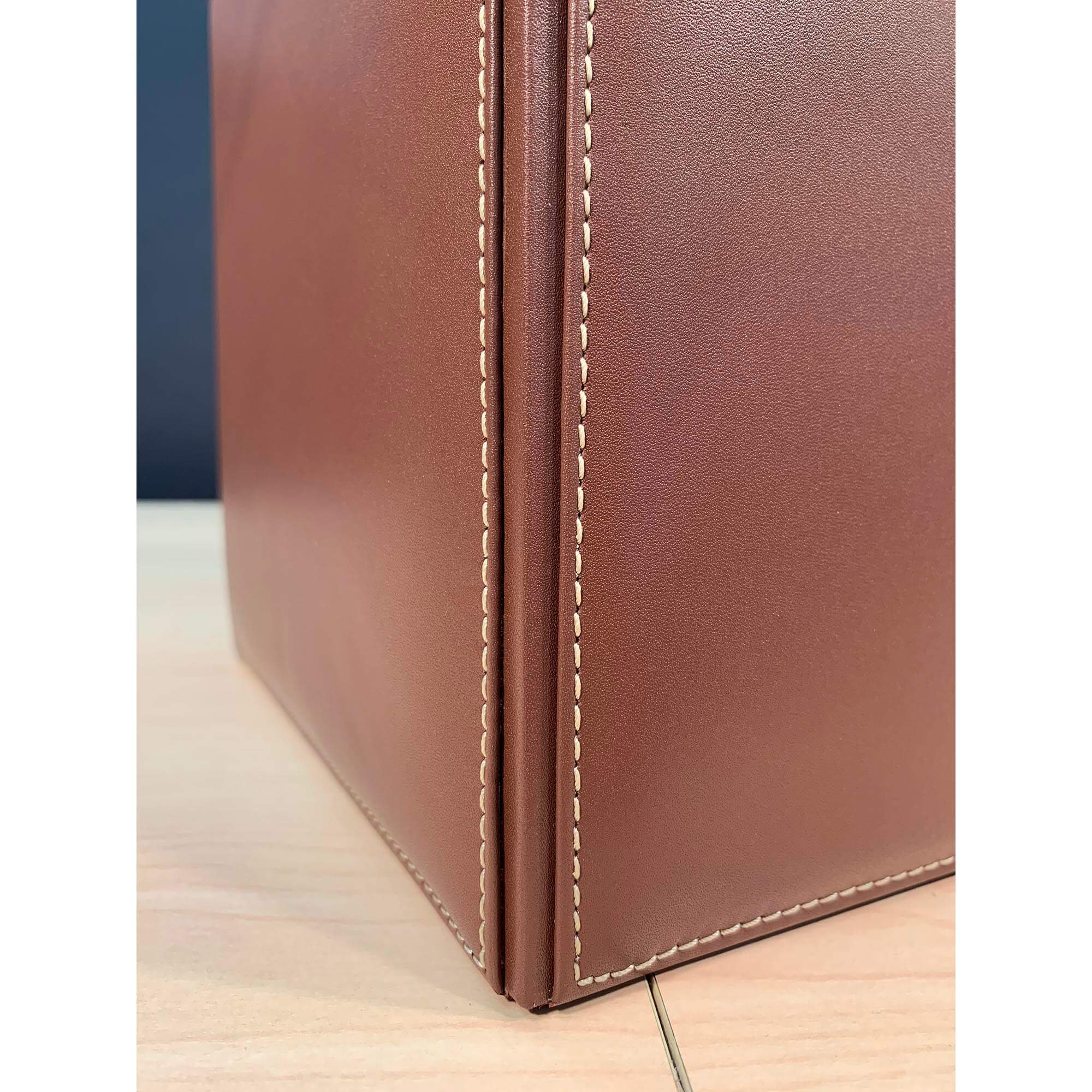 Rustic Brown Leather Square Waste Basket, 14 Qt