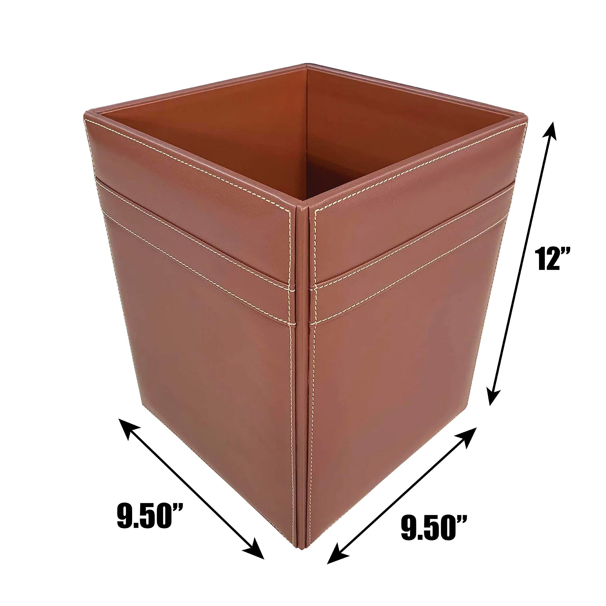 Rustic Brown Leather Square Waste Basket, 14 Qt
