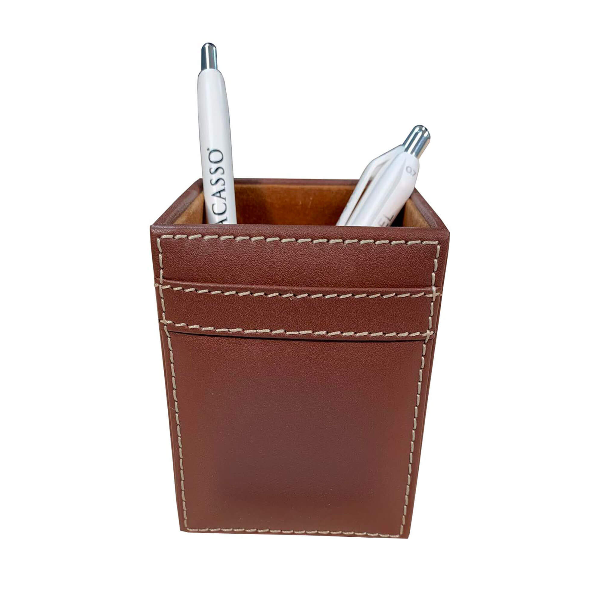 Rustic Brown Leather Pencil Cup