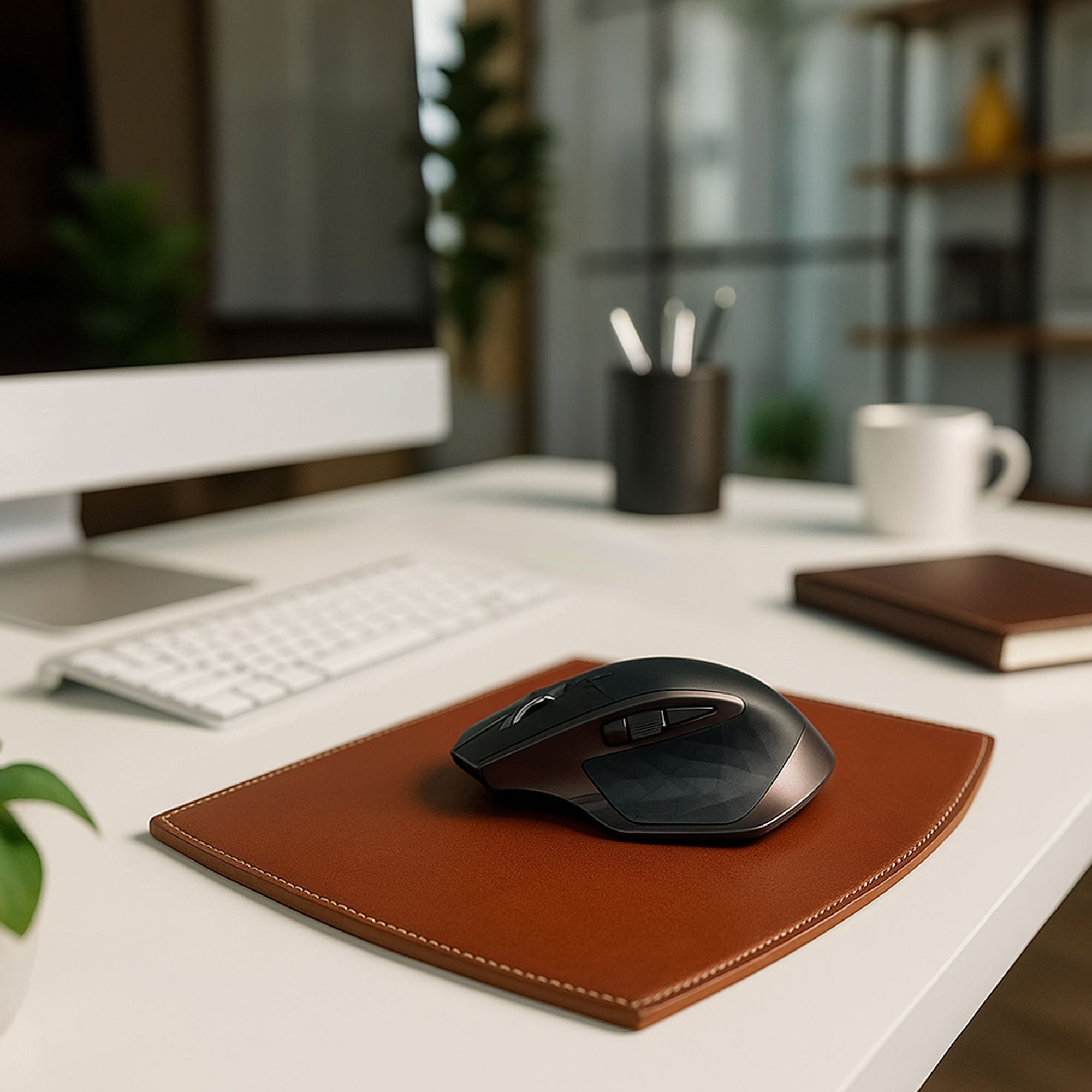 Rustic Brown Leather Mouse Pad