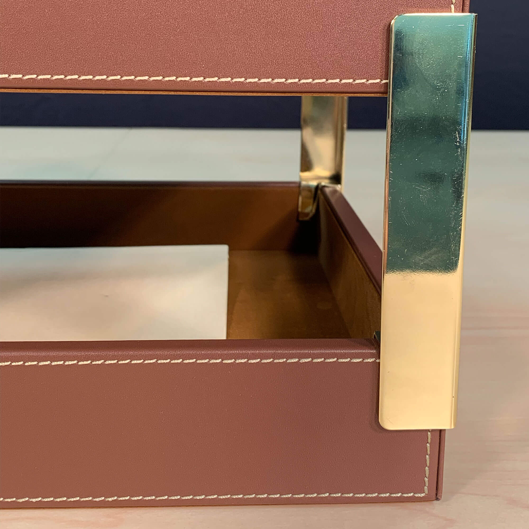 Rustic (Sienna) Brown Leather Letter Tray, Legal, Stacking Set, Gold