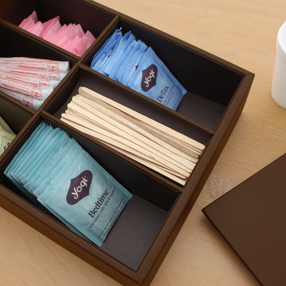 Chocolate Brown Leatherette Coffee Condiment Organizer