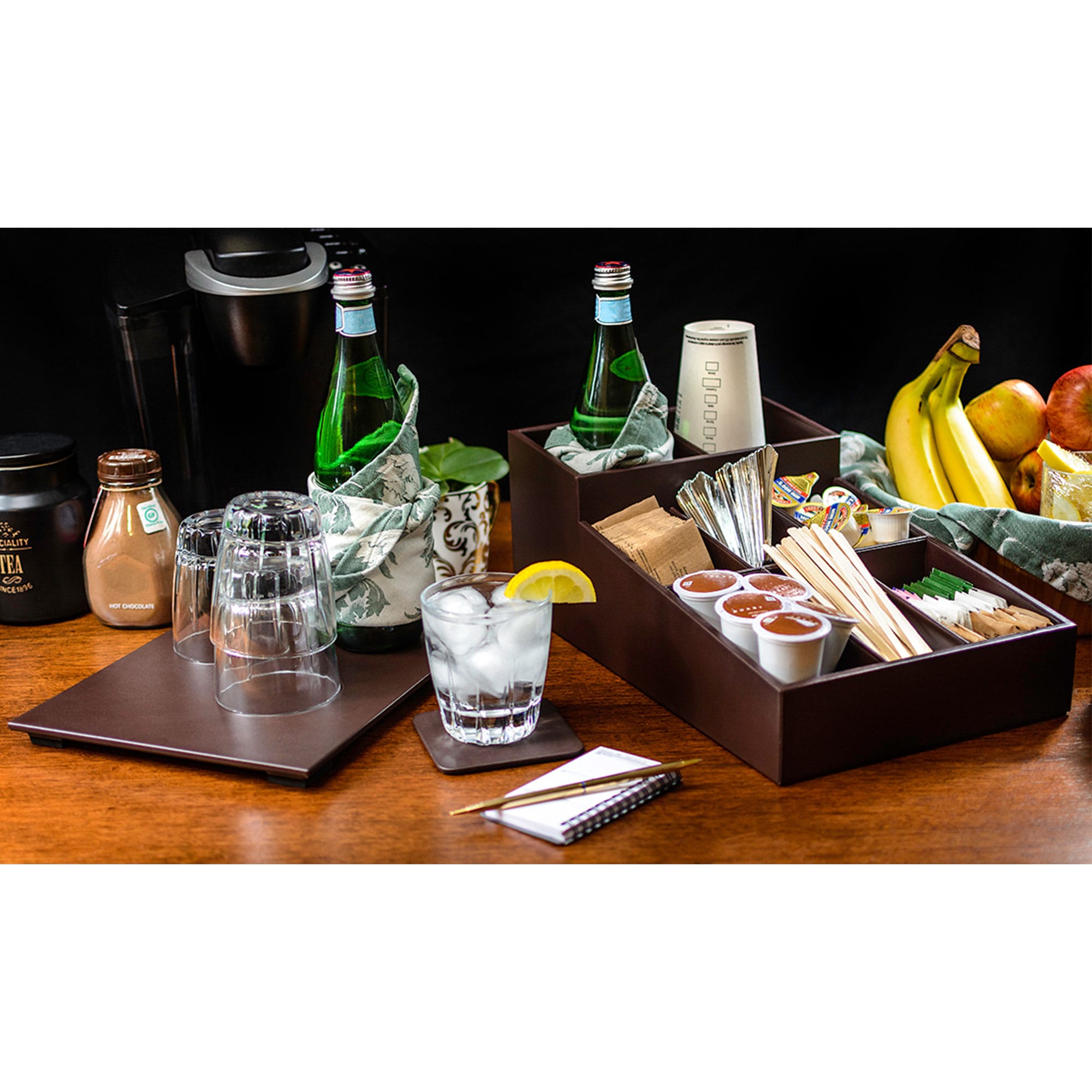 Chocolate Brown Leatherette Coffee Condiment Organizer