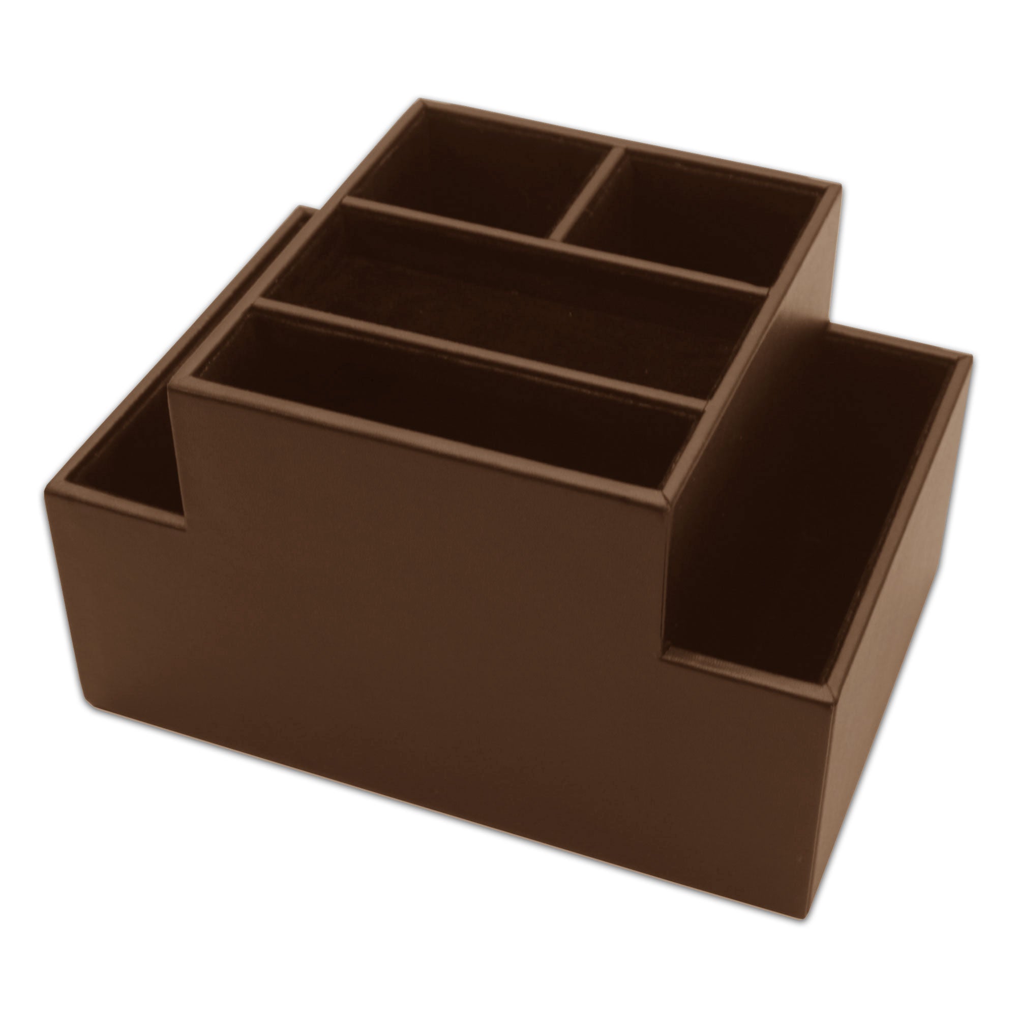 Chocolate Brown Leatherette Multi-Purpose Desk Supply Organizer