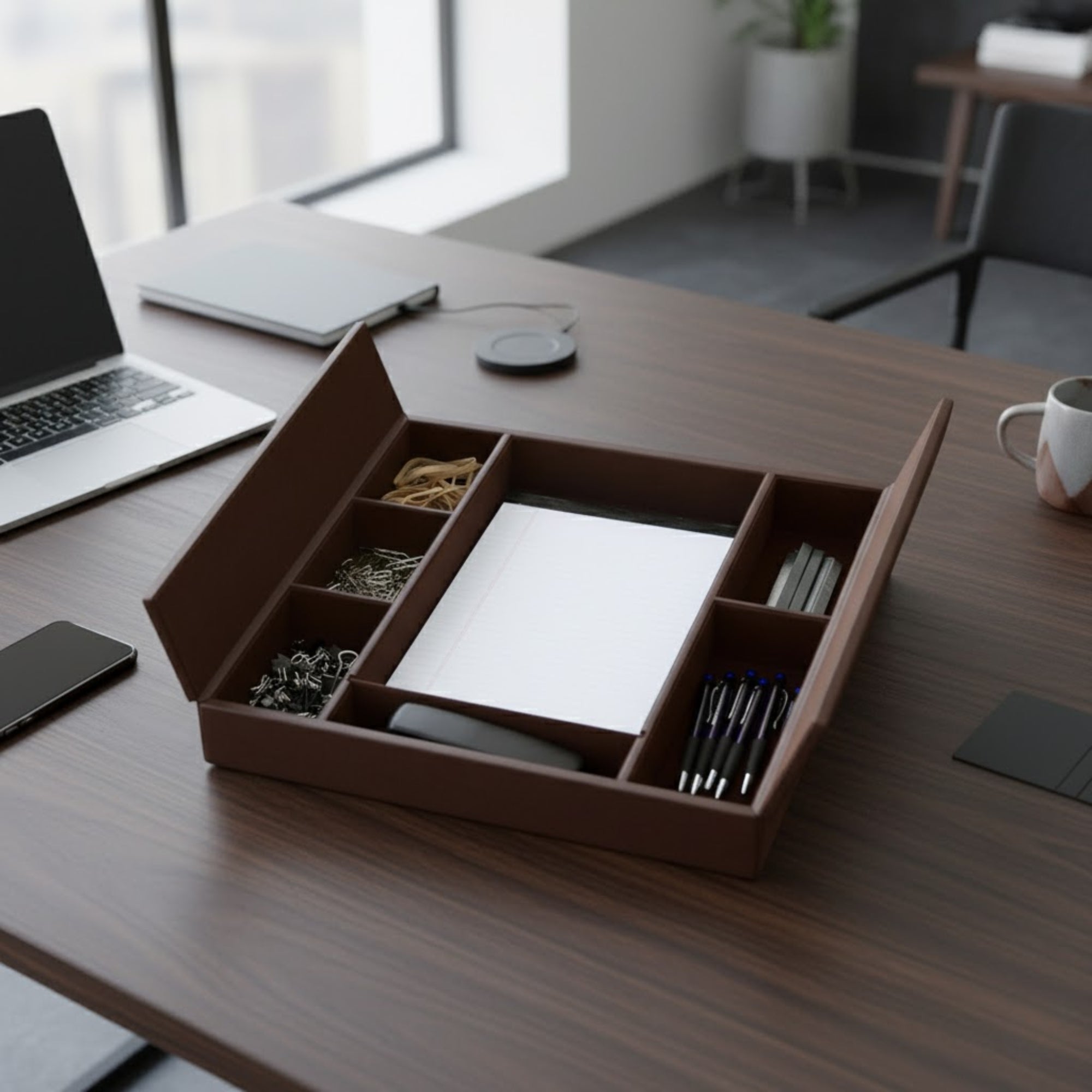 Chocolate Brown Leatherette Enhanced Conference Room Organizer