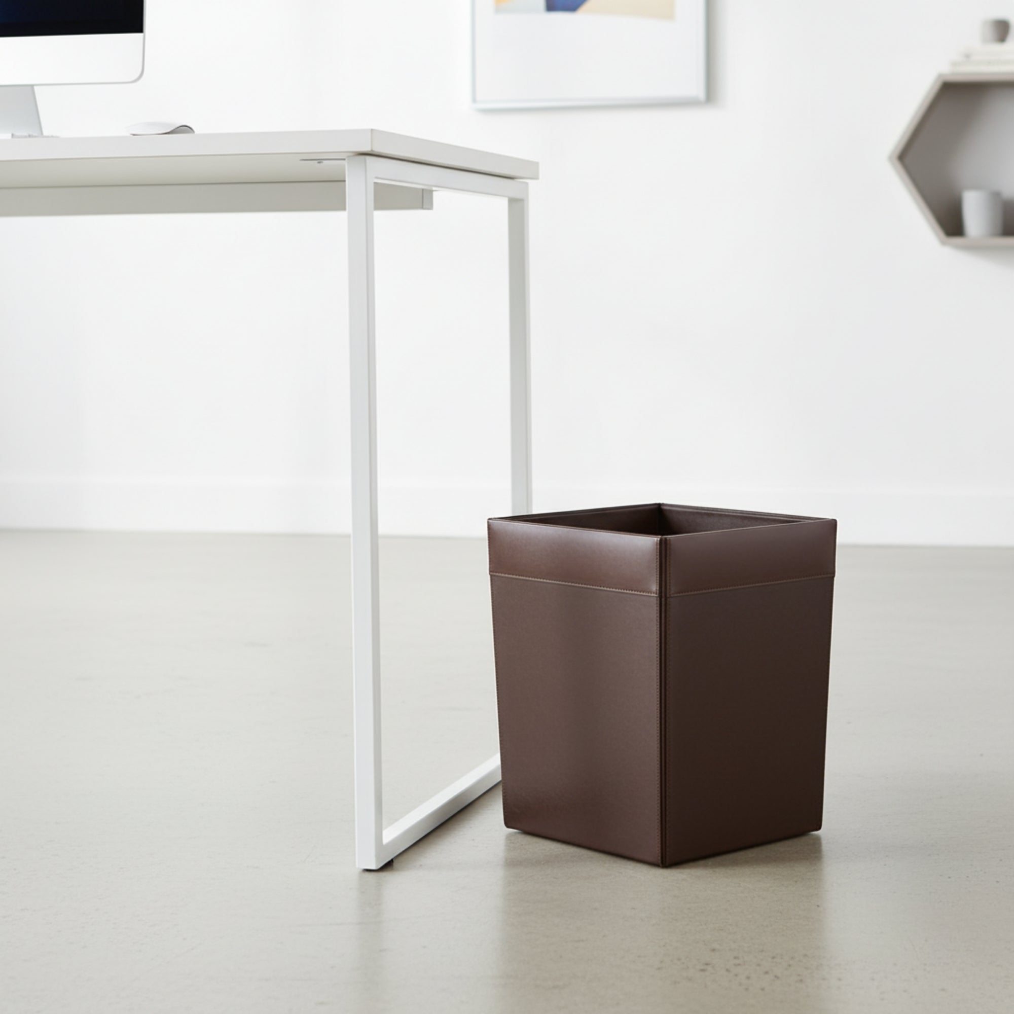 Chocolate Brown Leather Square Waste Basket, 14 Qt