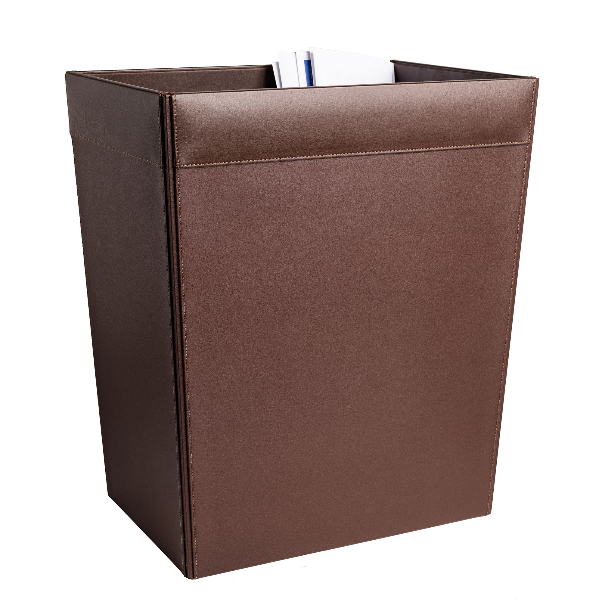 Chocolate Brown Leather Square Waste Basket, 32 Qt