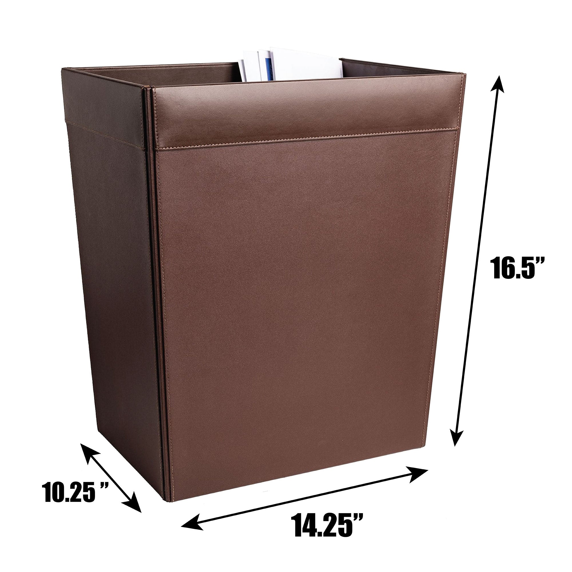 Chocolate Brown Leather Square Waste Basket, 32 Qt