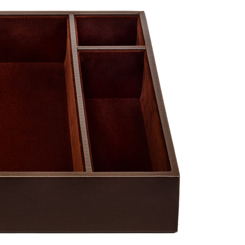 Chocolate Brown Leather Conference Room Organizer Tray